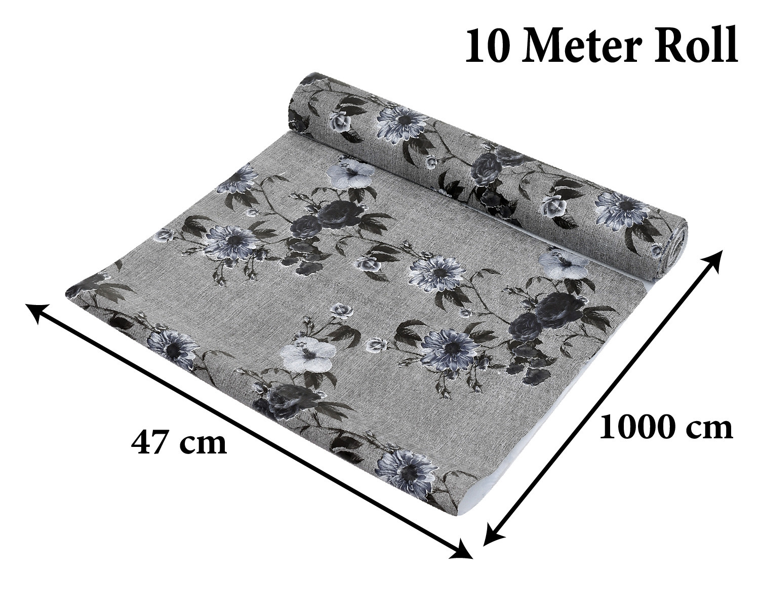 Kuber Industries Flower Printed PVC Anti Slip Skid Shelf Mat, 10 Mtr (Grey)