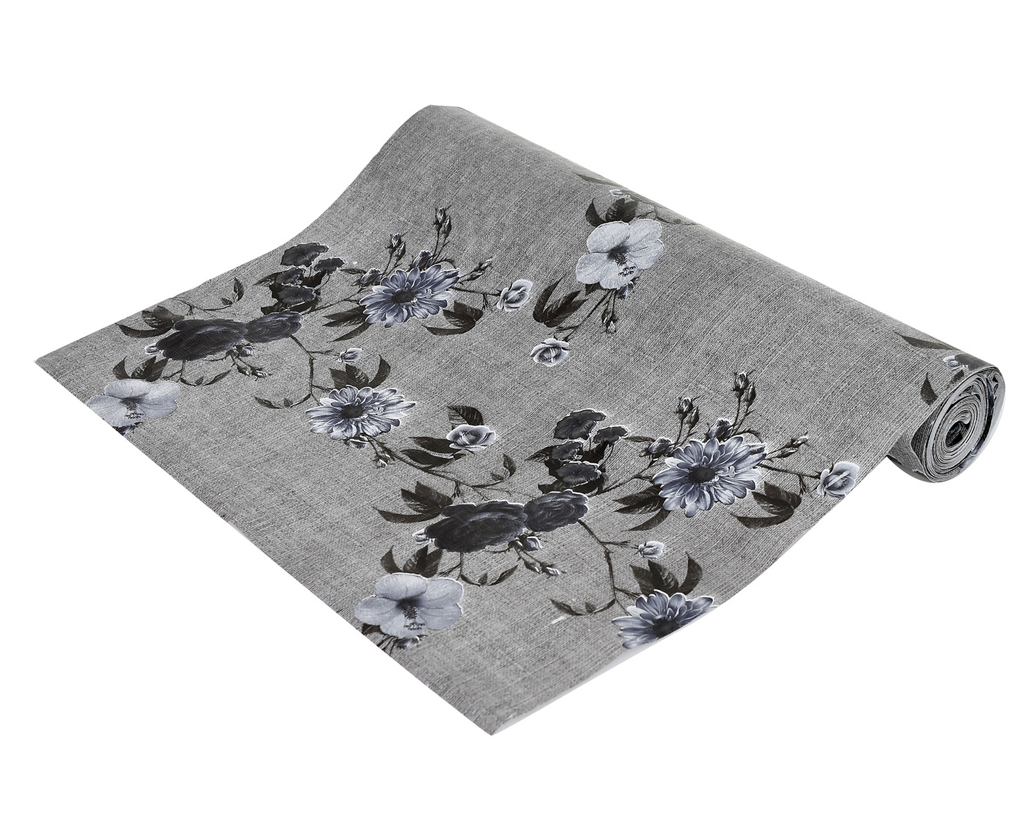 Kuber Industries Flower Printed PVC Anti Slip Skid Shelf Mat, 10 Mtr (Grey)