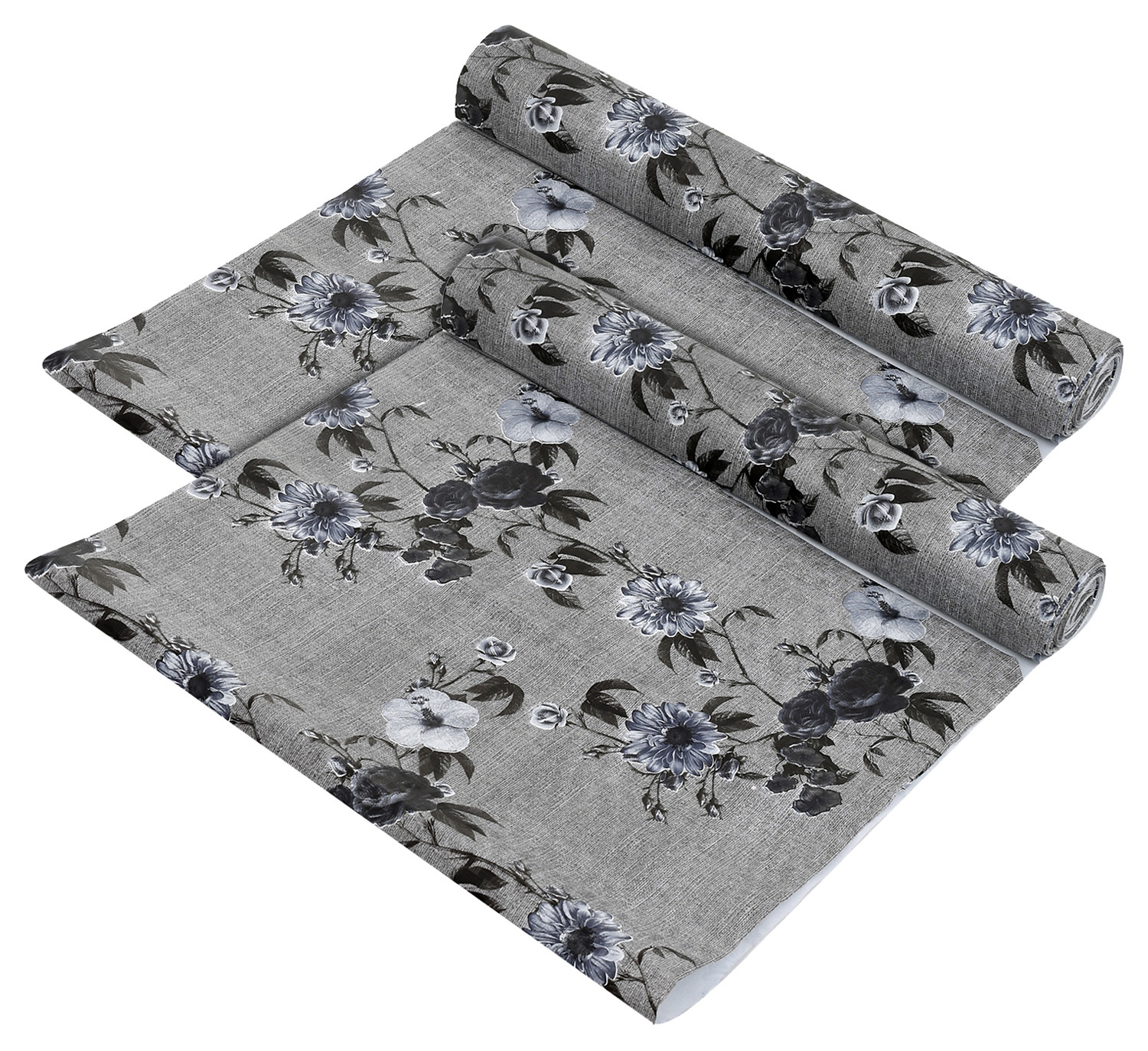 Kuber Industries Flower Printed PVC Anti Slip Skid Shelf Mat, 10 Mtr (Grey)