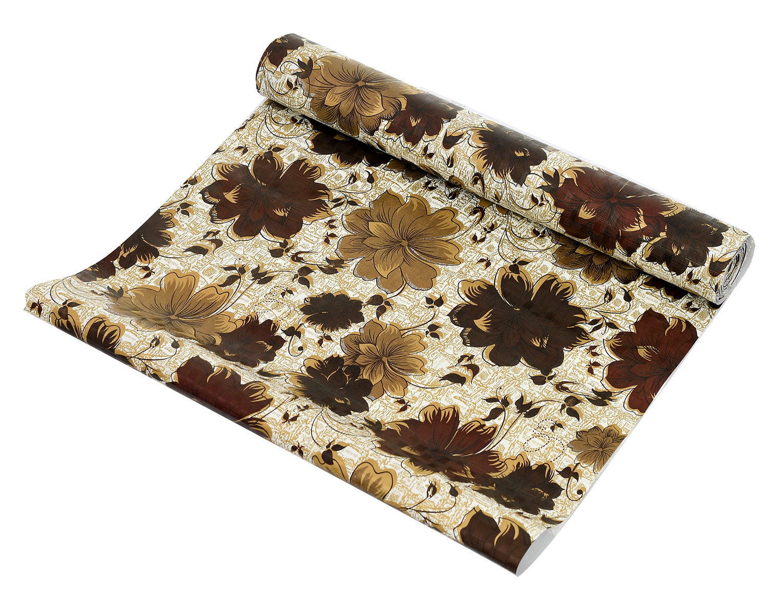Kuber Industries Flower Printed PVC Anti Slip Skid Shelf Mat, 5 Mtr (Brown)