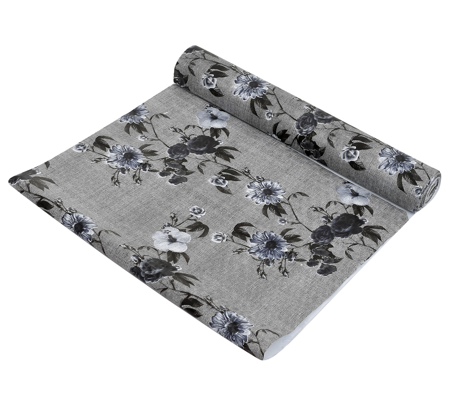 Kuber Industries Flower Printed PVC Anti Slip Skid Shelf Mat, 5 Mtr (Grey)