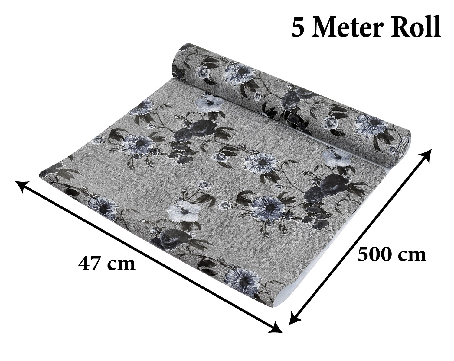 Kuber Industries Flower Printed PVC Anti Slip Skid Shelf Mat, 5 Mtr (Grey)