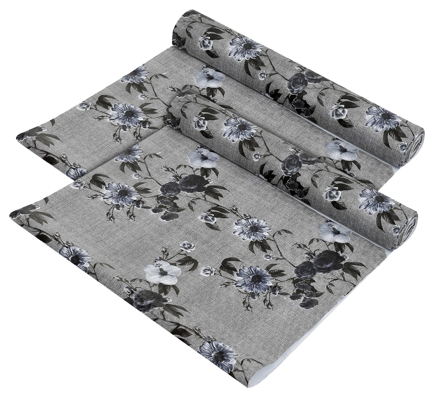 Kuber Industries Flower Printed PVC Anti Slip Skid Shelf Mat, 5 Mtr (Grey)