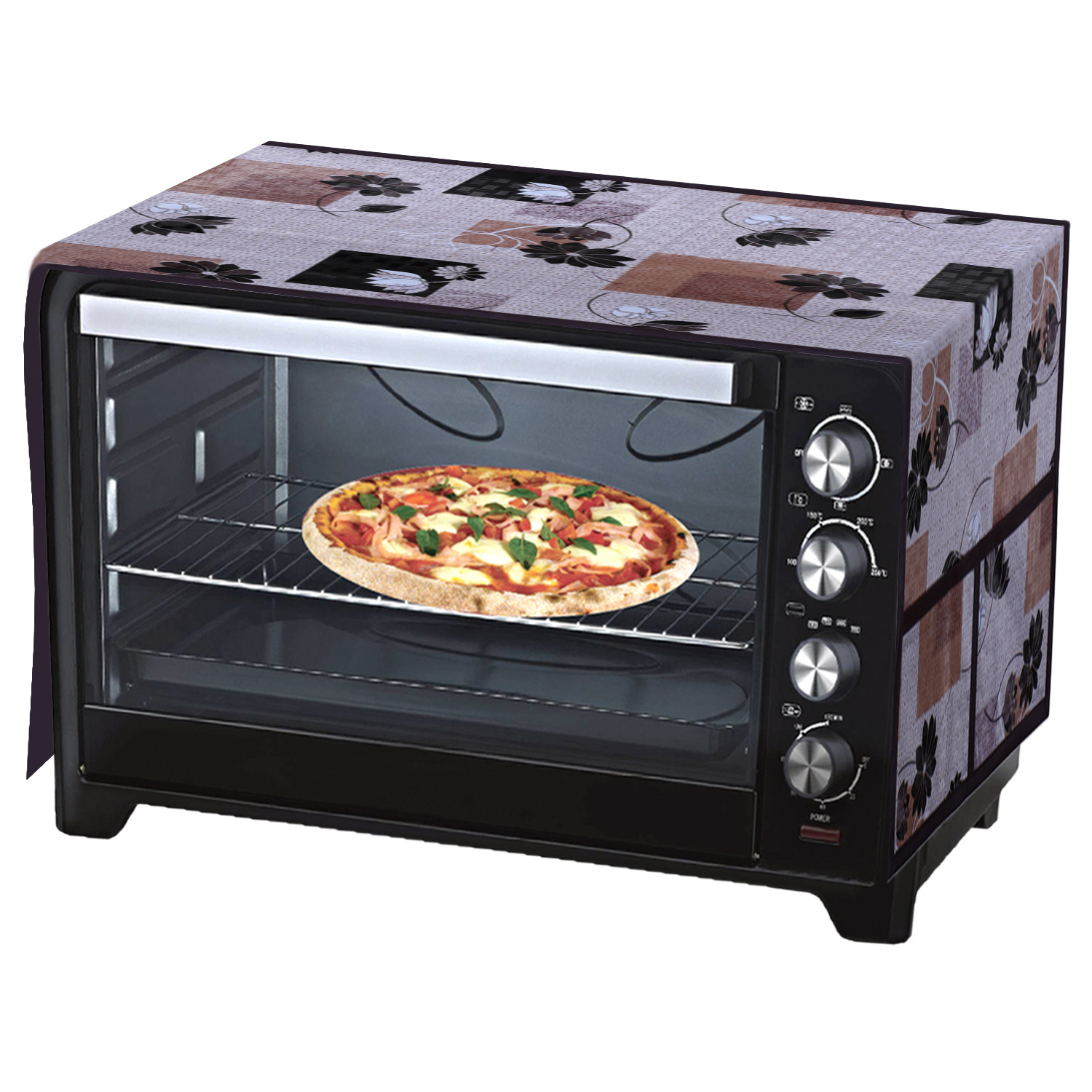 Kuber Industries Flower Printed PVC Decorative Microwave Oven Top Cover With 4 Utility Pockets (Pink)