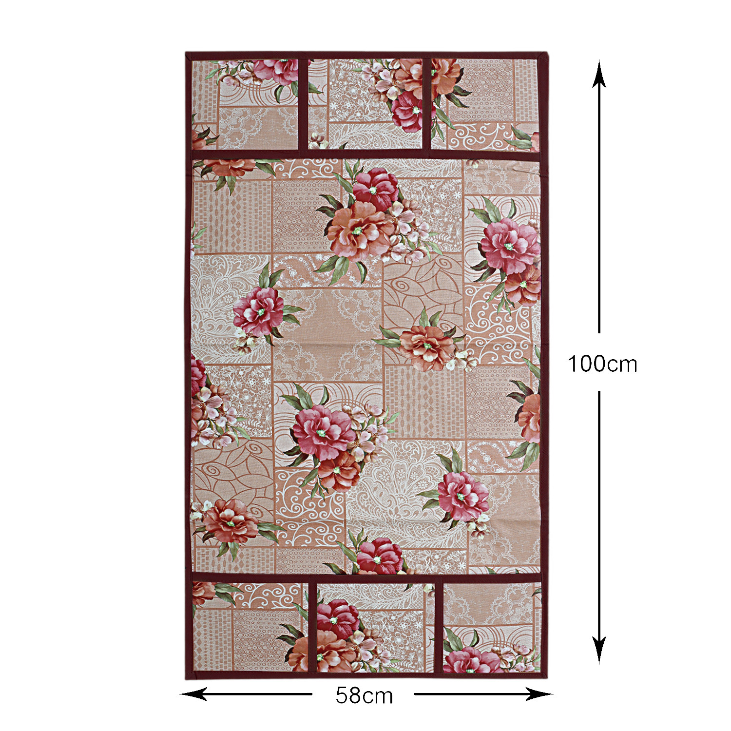 Kuber Industries Flower Printed PVC Fridge Top Cover, Protect For Scratches, Wear & Tear And Dust With 6 Utility Side Pockets (Peach)