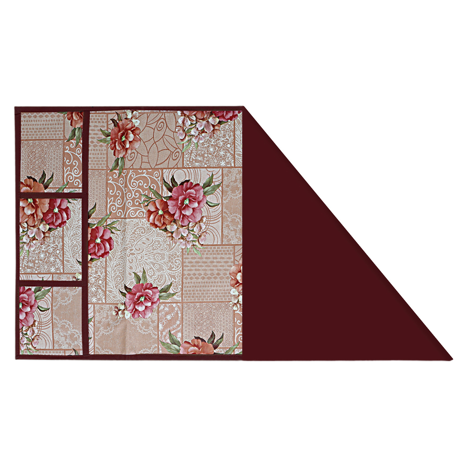 Kuber Industries Flower Printed PVC Fridge Top Cover, Protect For Scratches, Wear & Tear And Dust With 6 Utility Side Pockets (Peach)