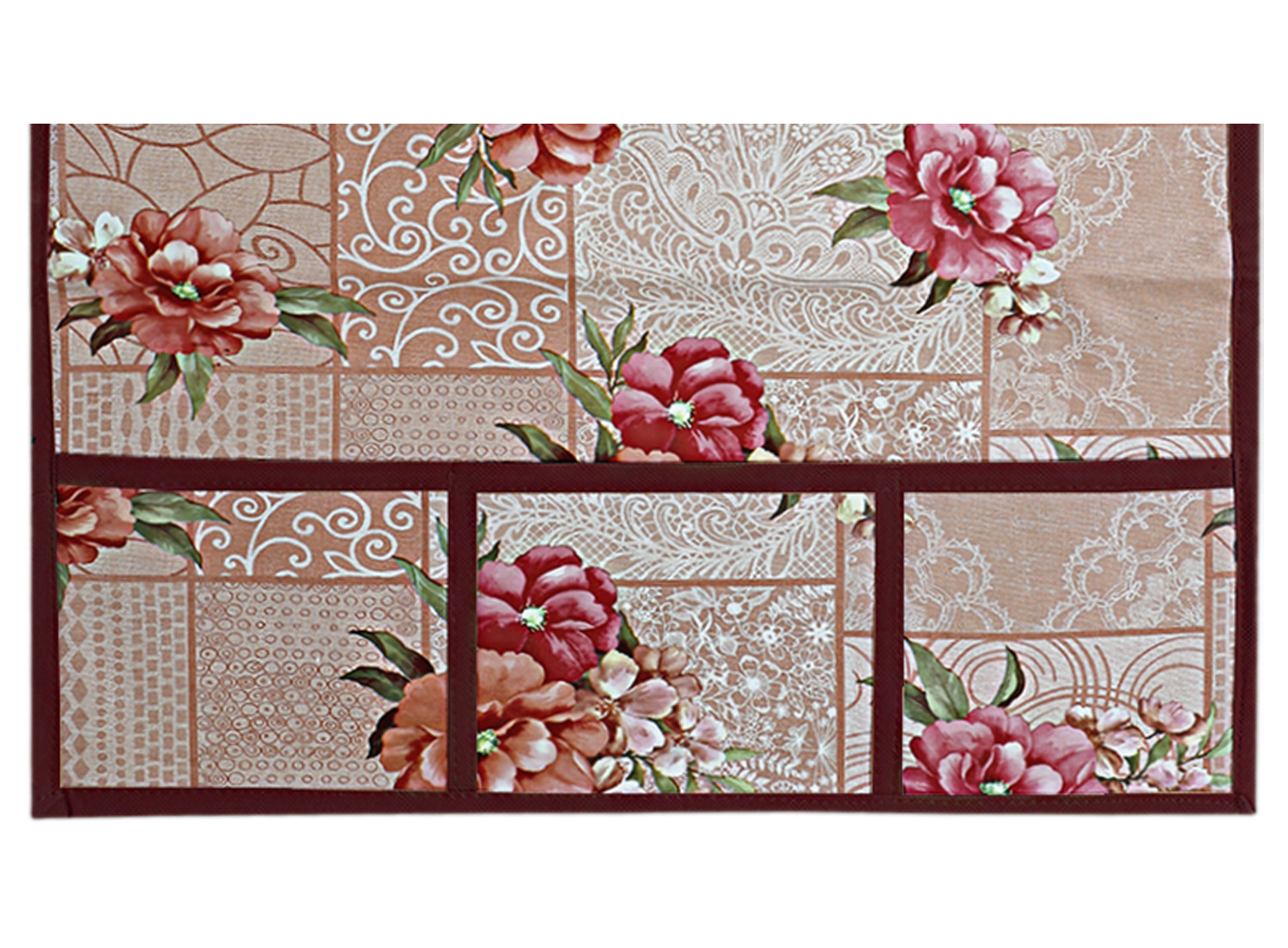 Kuber Industries Flower Printed PVC Fridge Top Cover, Protect For Scratches, Wear & Tear And Dust With 6 Utility Side Pockets (Peach)