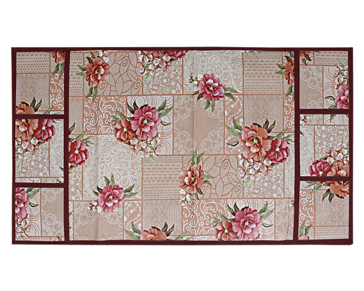 Kuber Industries Flower Printed PVC Fridge Top Cover, Protect For Scratches, Wear & Tear And Dust With 6 Utility Side Pockets (Peach)