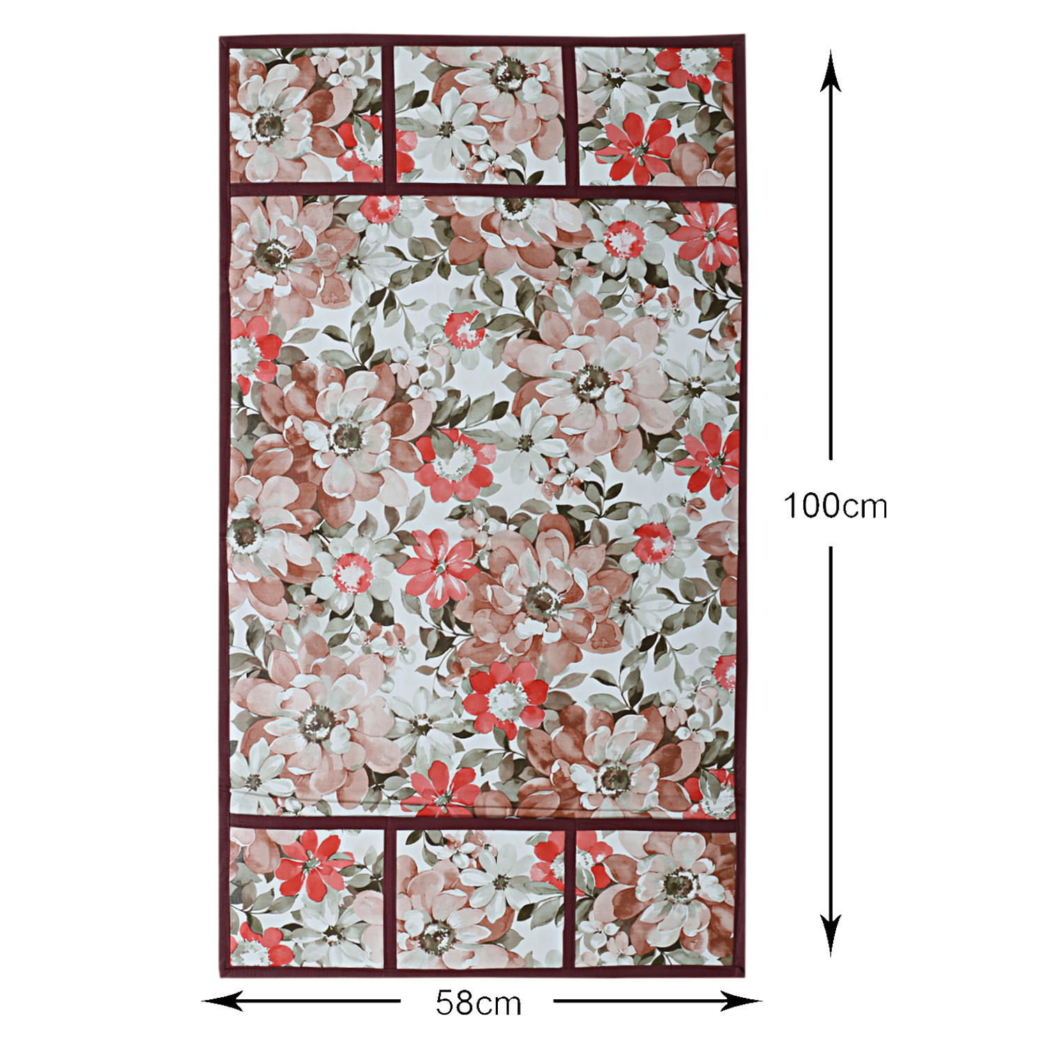 Kuber Industries Flower Printed PVC Fridge Top Cover, Protect For Scratches, Wear & Tear And Dust With 6 Utility Side Pockets (Pink)