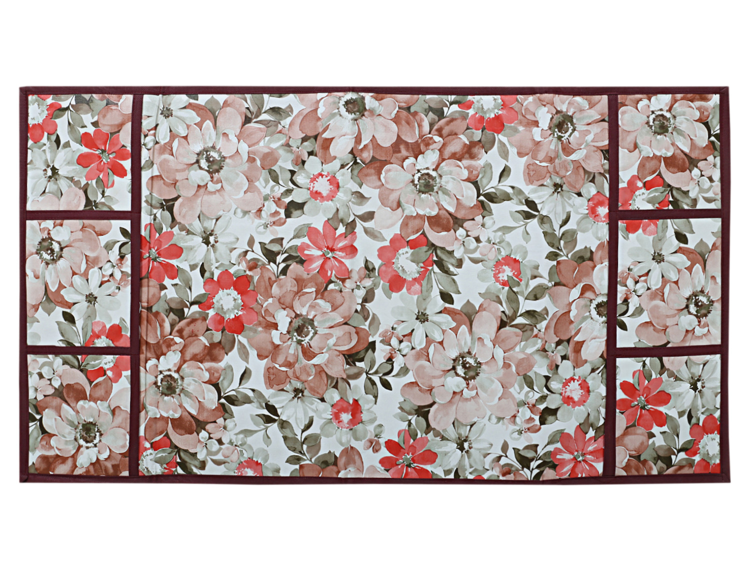 Kuber Industries Flower Printed PVC Fridge Top Cover, Protect For Scratches, Wear & Tear And Dust With 6 Utility Side Pockets (Pink)