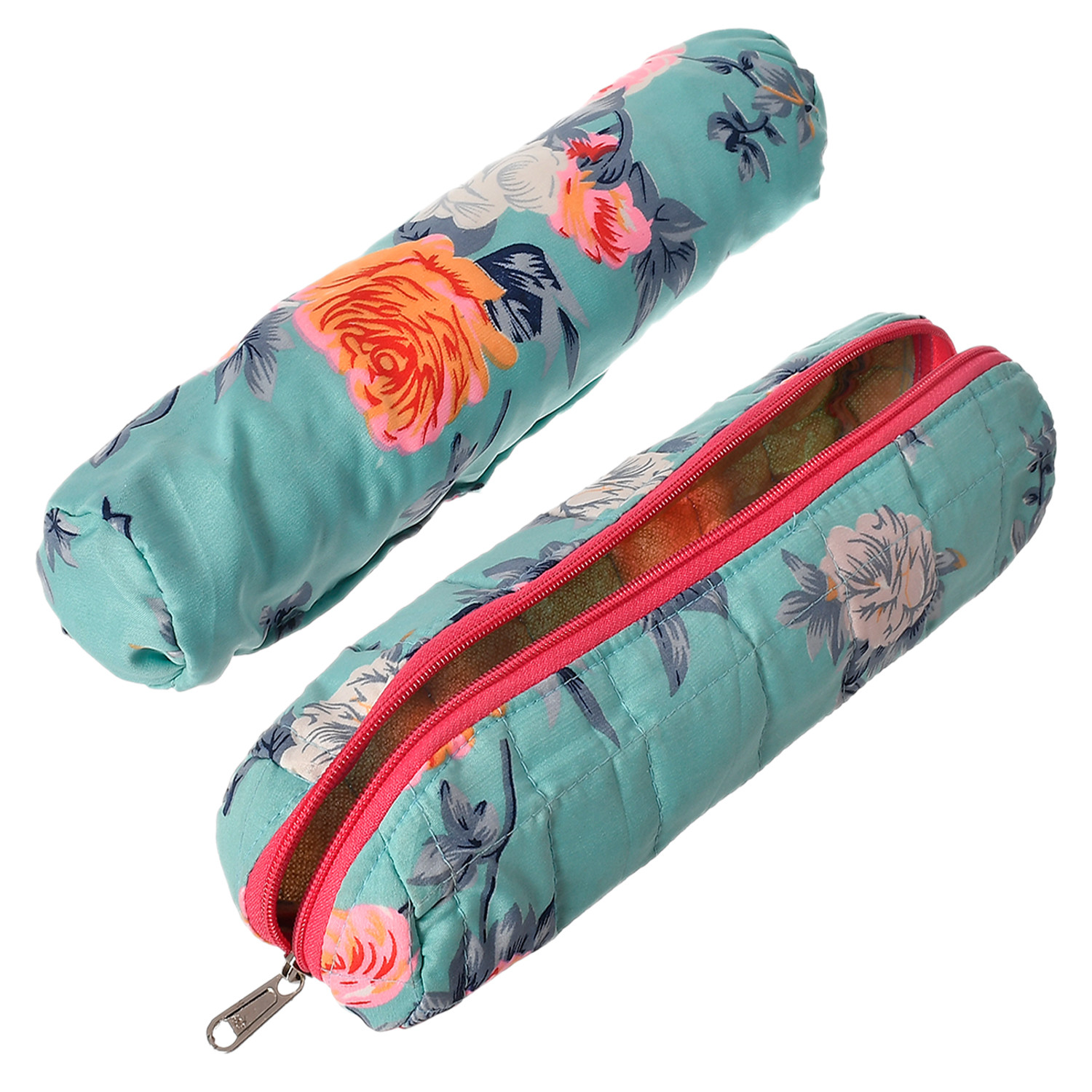 Kuber Industries Flower Printed Single Rod Cotton Bangle/Watch/Bracelet Organizer (Green)