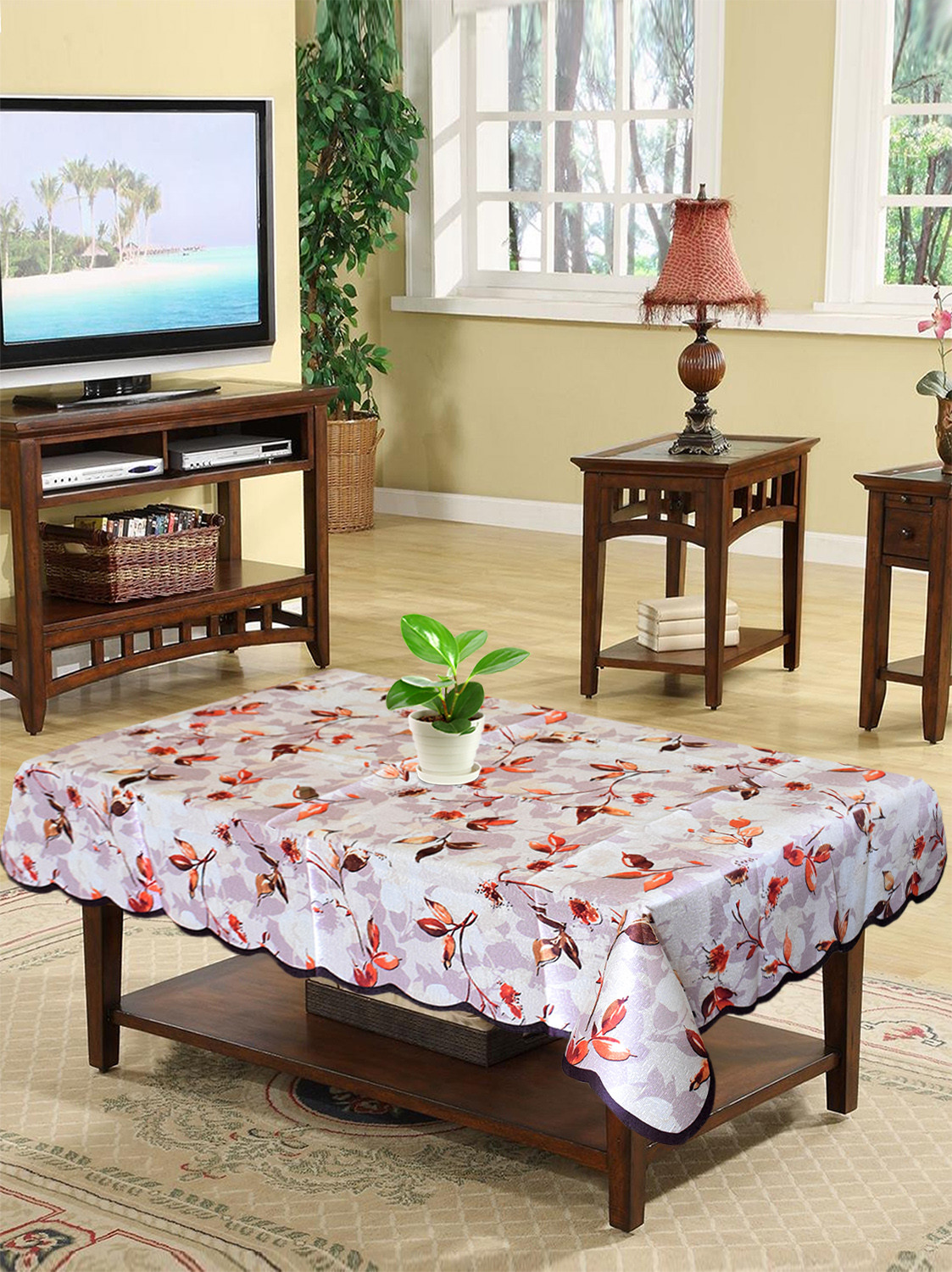 Kuber Industries Flower Printed Soft Cotton 4 Seater Center Table Cover- 40x60 Cream