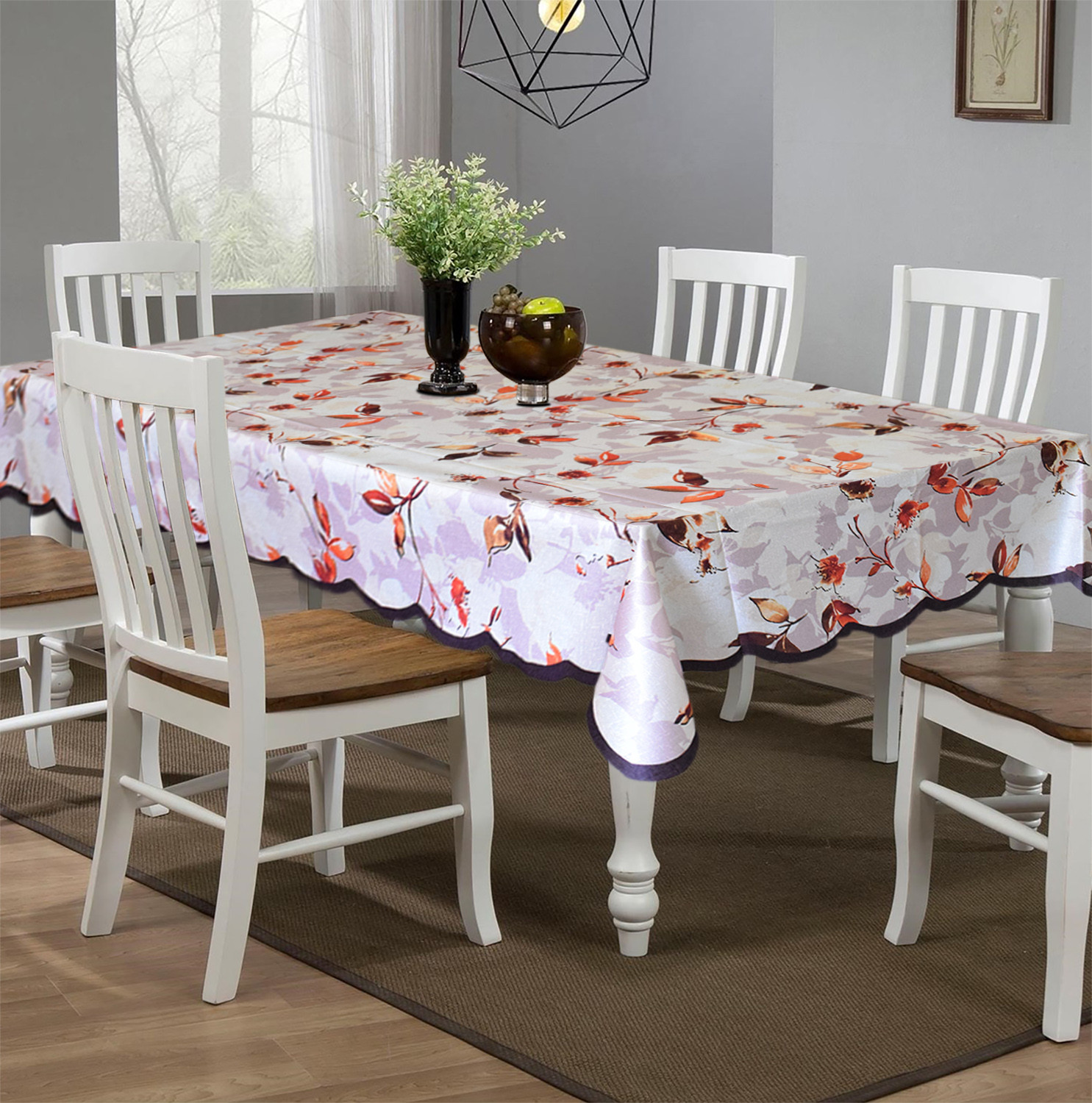 Kuber Industries Flower Printed Soft Cotton 6 Seater Dinning Table Cover- 60