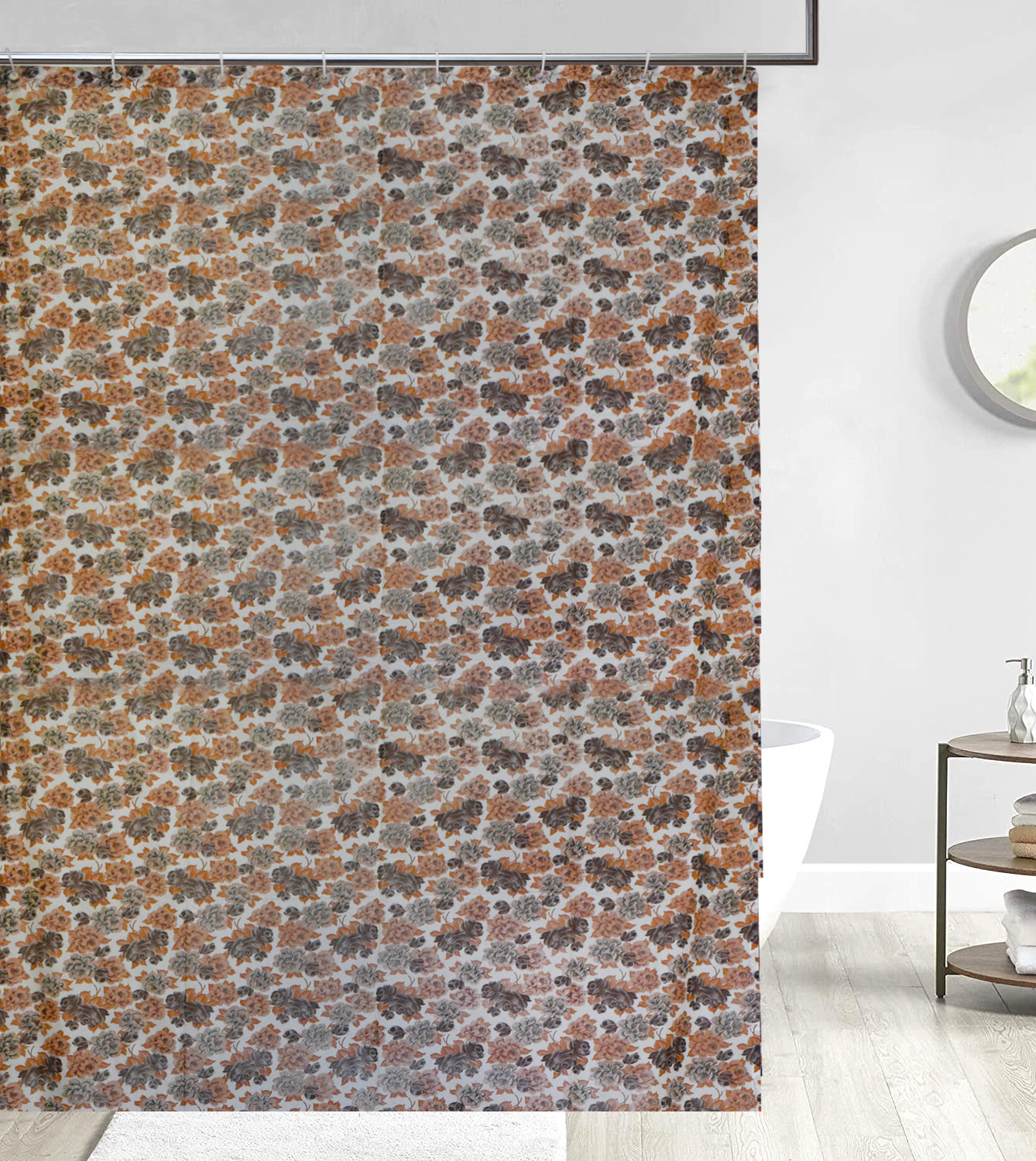 Kuber Industries Flower Printed Stain Resistant, No Odor, Waterproof PVC AC/Shower Curtain With Hooks,7 Feet (Brown)
