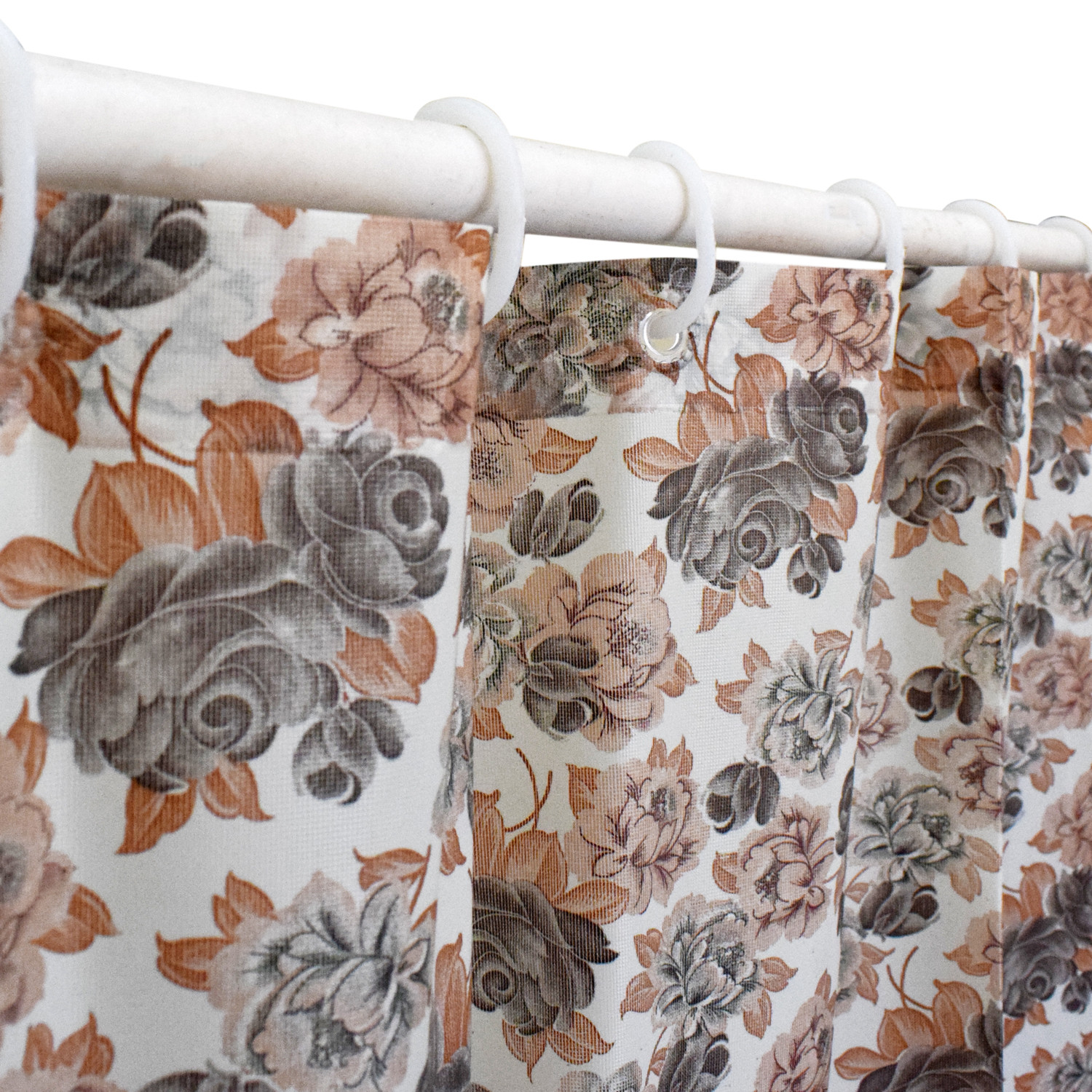Kuber Industries Flower Printed Stain Resistant, No Odor, Waterproof PVC AC/Shower Curtain With Hooks,7 Feet (Brown)