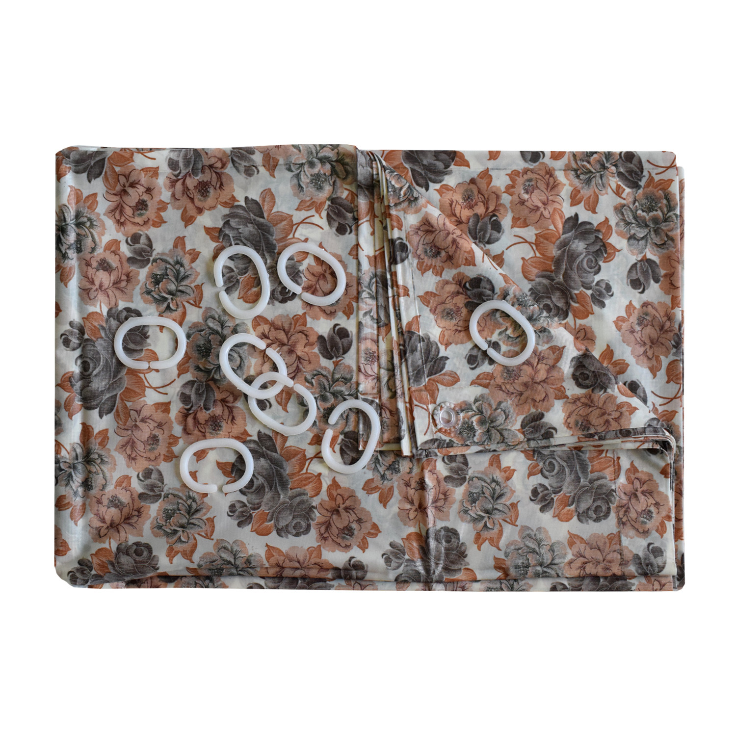 Kuber Industries Flower Printed Stain Resistant, No Odor, Waterproof PVC AC/Shower Curtain With Hooks,7 Feet (Brown)
