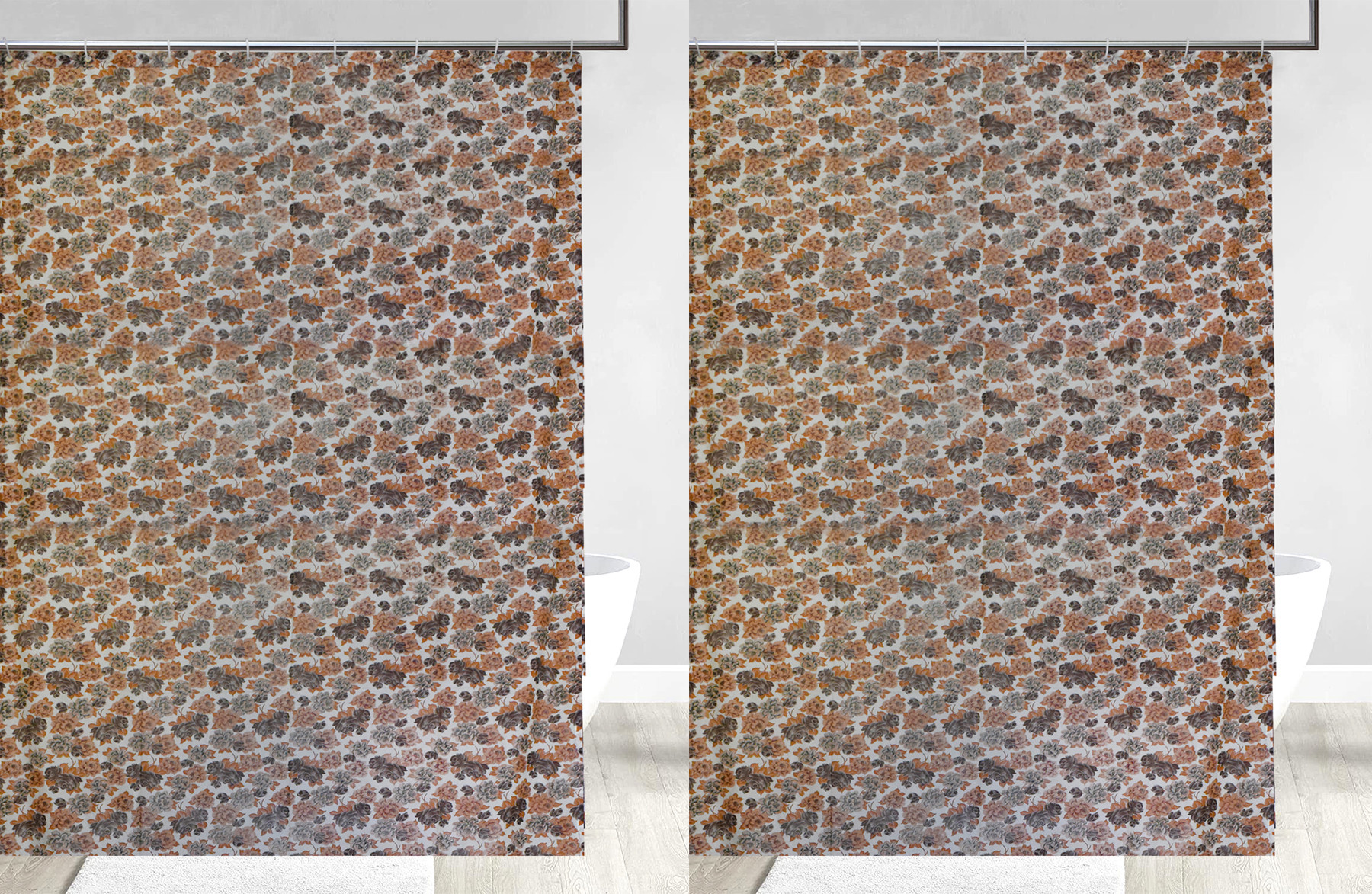 Kuber Industries Flower Printed Stain Resistant, No Odor, Waterproof PVC AC/Shower Curtain With Hooks,7 Feet (Brown)