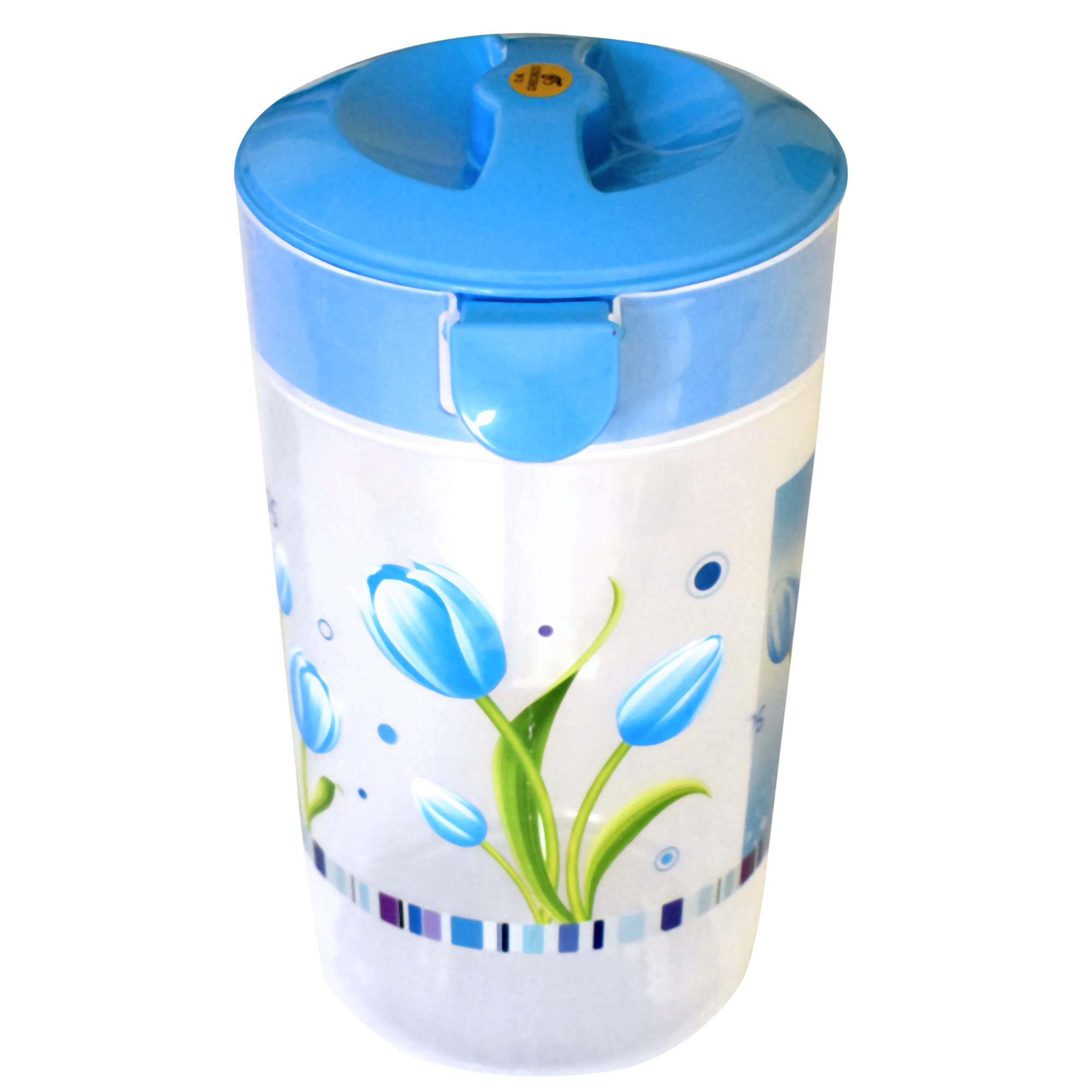 Kuber Industries Flower Printed Unbreakable Multipurpose Plastic Water Jug/Pitcher With Lid, 2.4 Ltr. (Blue)-HS42KUBMART25237
