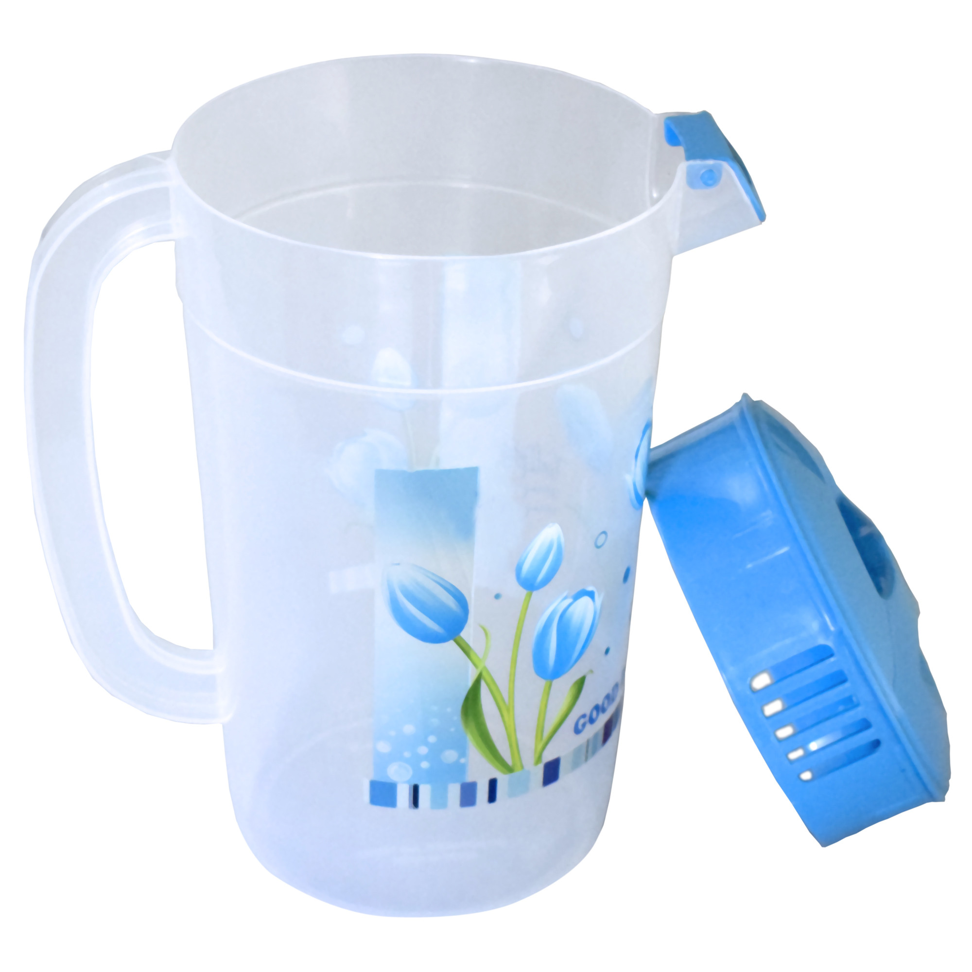 Kuber Industries Flower Printed Unbreakable Multipurpose Plastic Water Jug/Pitcher With Lid, 2.4 Ltr. (Blue)-HS42KUBMART25237