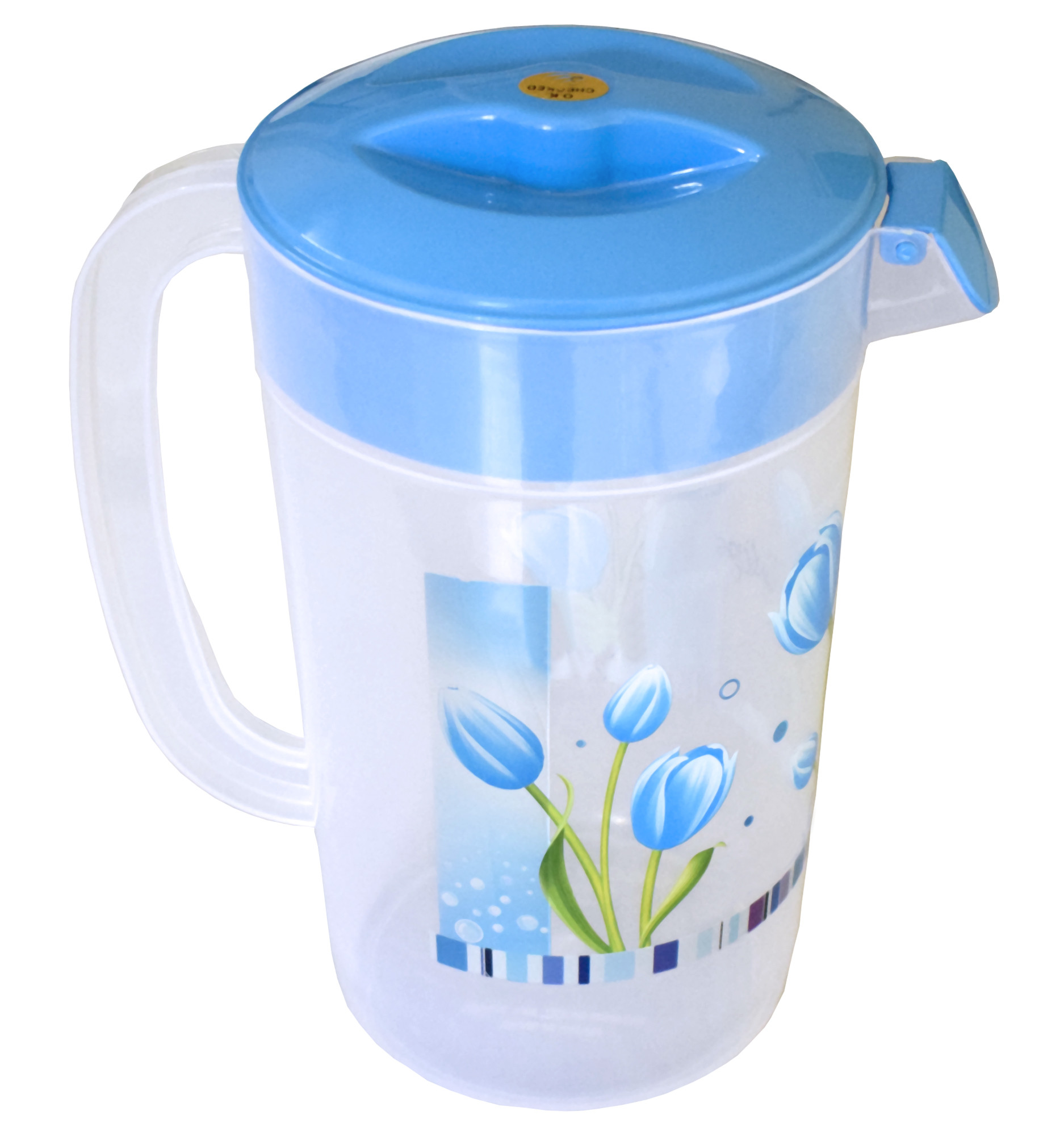 Kuber Industries Flower Printed Unbreakable Multipurpose Plastic Water Jug/Pitcher With Lid, 2.4 Ltr. (Blue)-HS42KUBMART25237