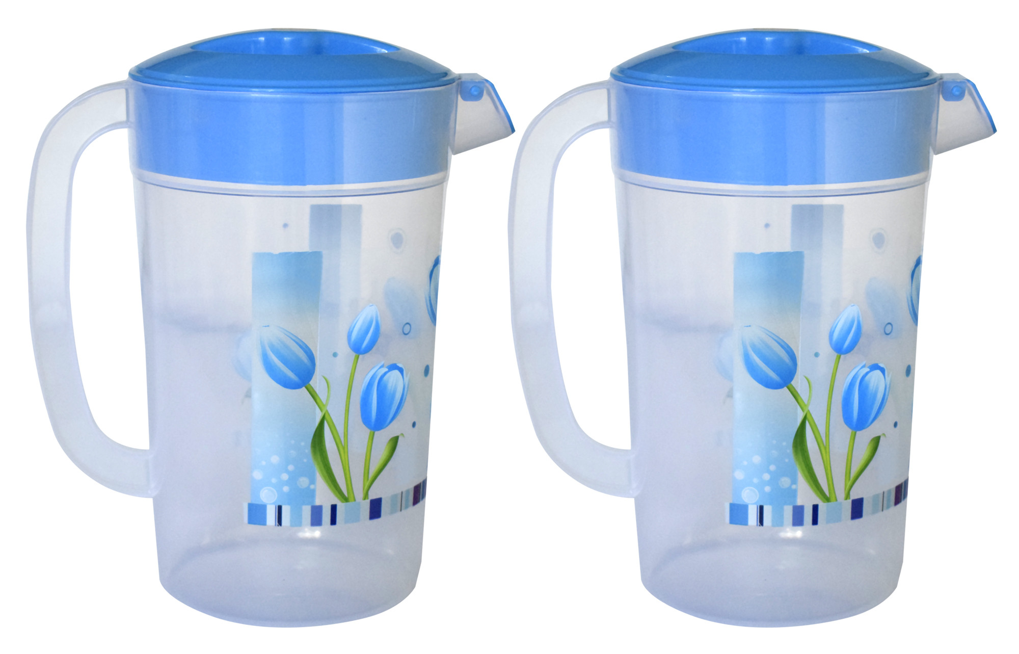 Kuber Industries Flower Printed Unbreakable Multipurpose Plastic Water Jug/Pitcher With Lid, 2.4 Ltr. (Blue)-HS42KUBMART25237