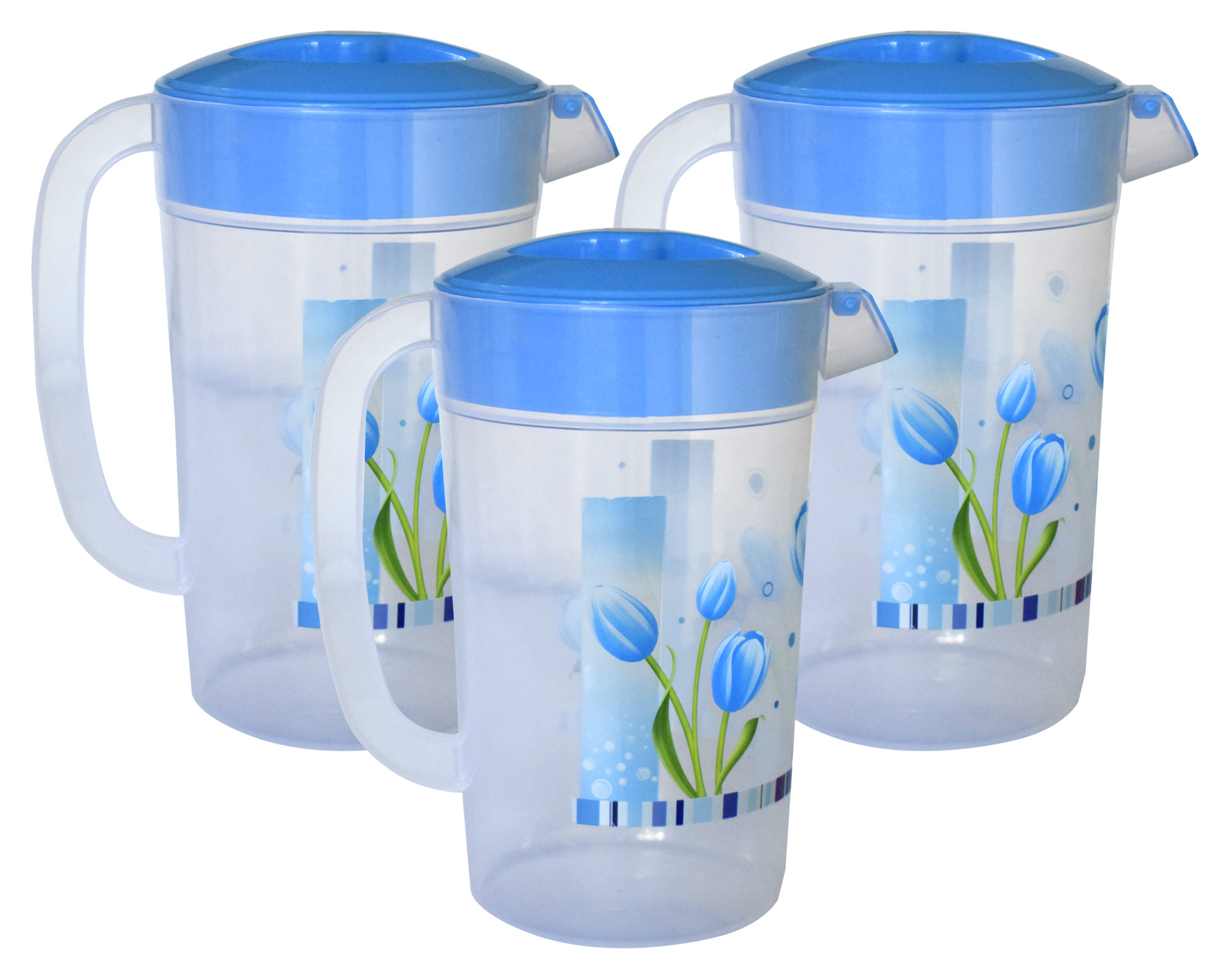 Kuber Industries Flower Printed Unbreakable Multipurpose Plastic Water Jug/Pitcher With Lid, 2.4 Ltr. (Blue)-HS42KUBMART25237