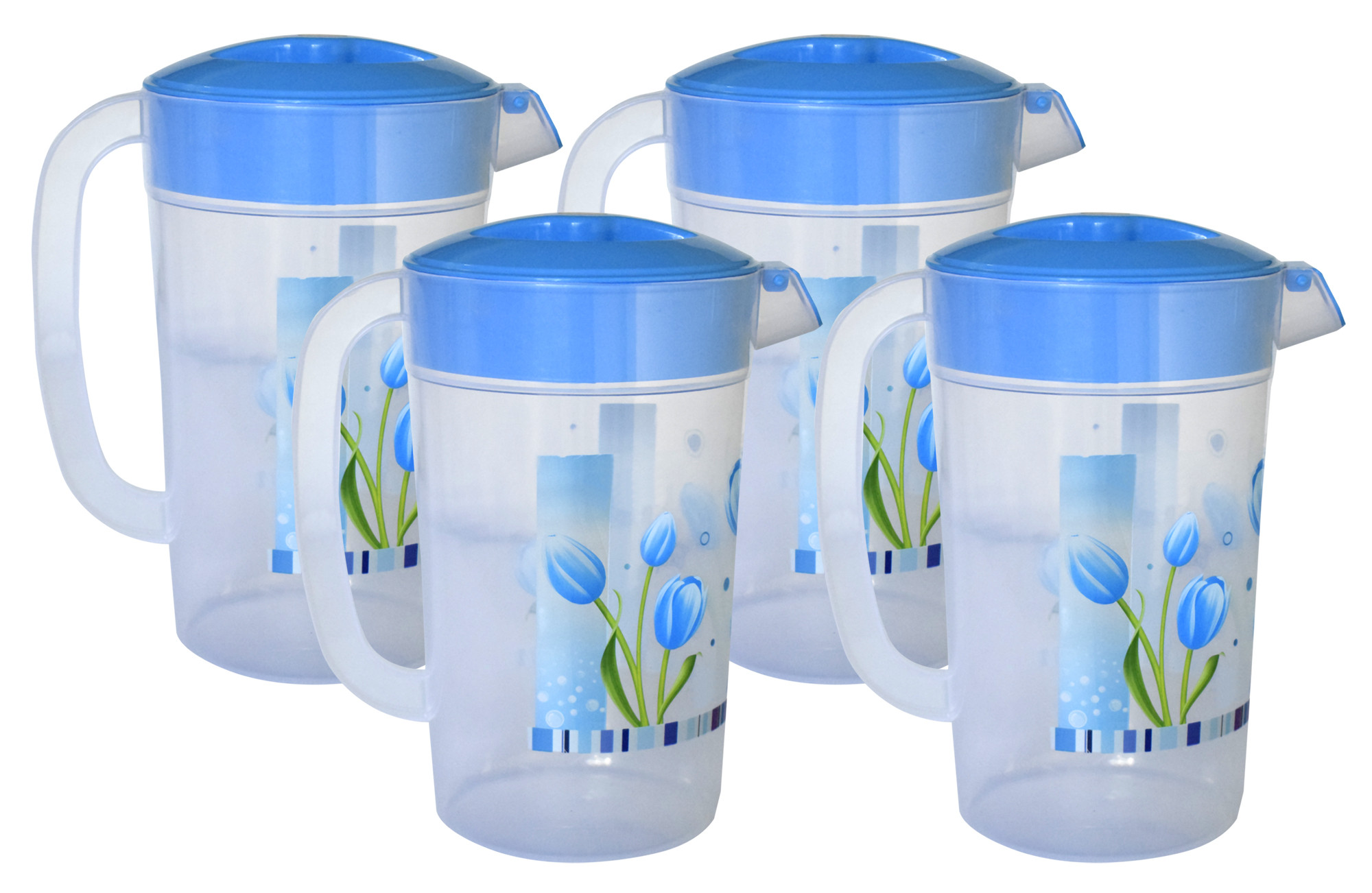 Kuber Industries Flower Printed Unbreakable Multipurpose Plastic Water Jug/Pitcher With Lid, 2.4 Ltr. (Blue)-HS42KUBMART25237