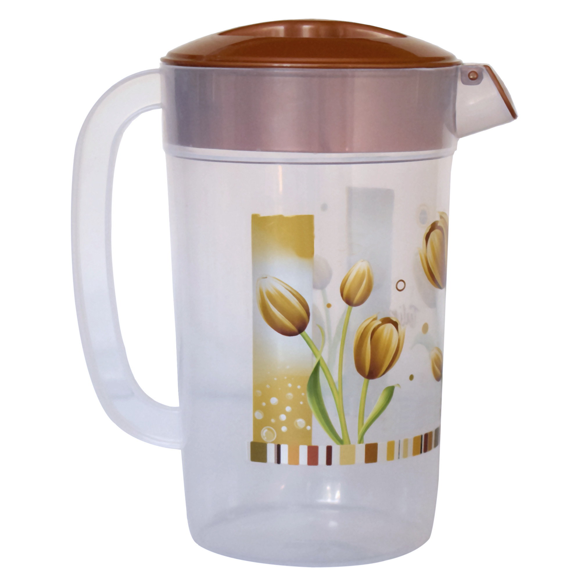 Kuber Industries Flower Printed Unbreakable Multipurpose Plastic Water Jug/Pitcher With Lid, 2.4 Ltr. (Brown)-HS42KUBMART25253