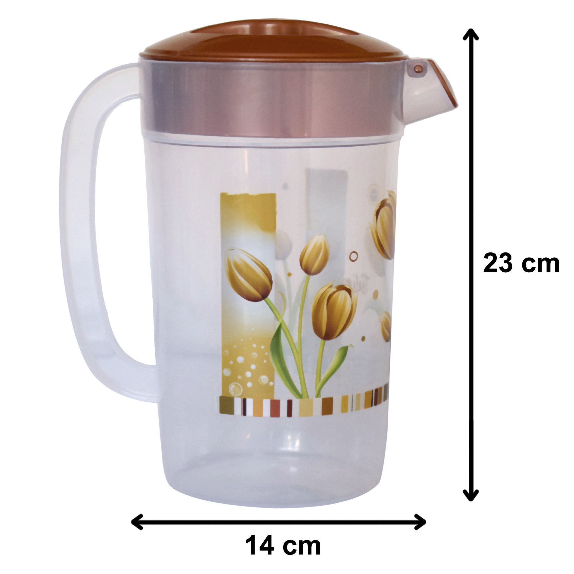 Kuber Industries Flower Printed Unbreakable Multipurpose Plastic Water Jug/Pitcher With Lid, 2.4 Ltr. (Brown)-HS42KUBMART25253
