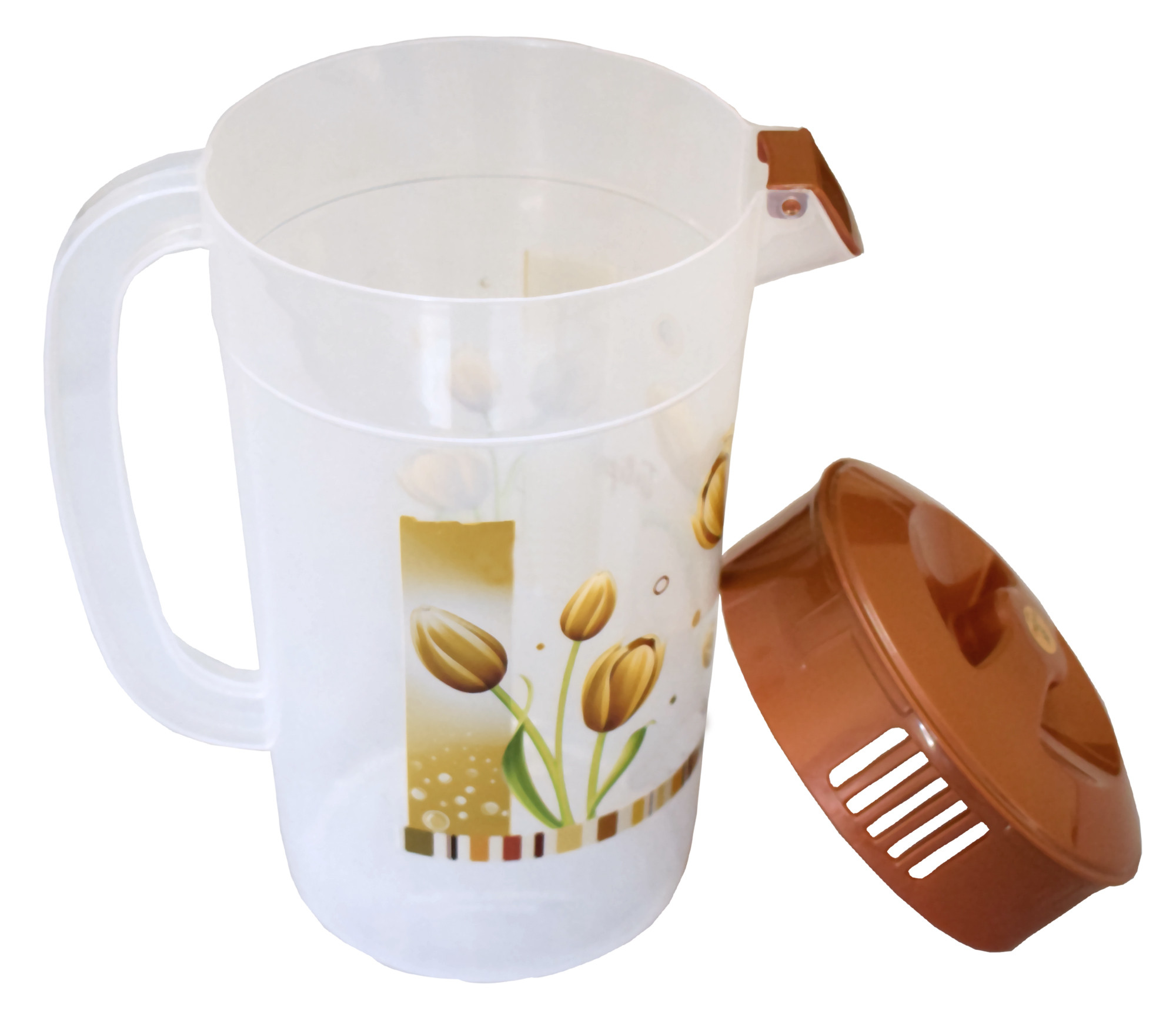 Kuber Industries Flower Printed Unbreakable Multipurpose Plastic Water Jug/Pitcher With Lid, 2.4 Ltr. (Brown)-HS42KUBMART25253