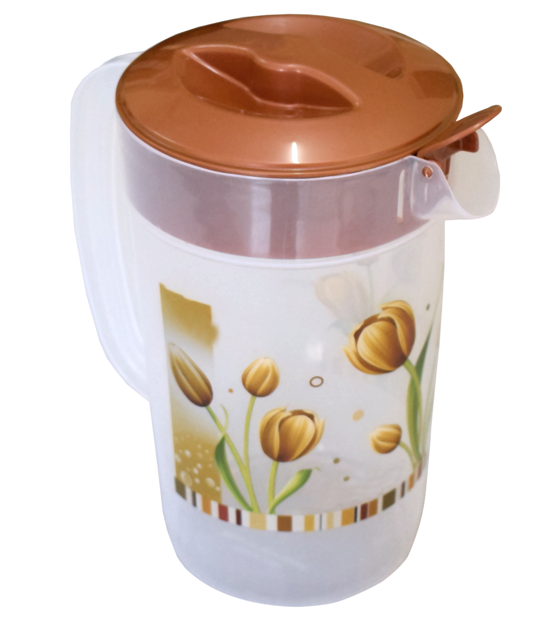Kuber Industries Flower Printed Unbreakable Multipurpose Plastic Water Jug/Pitcher With Lid, 2.4 Ltr. (Brown)-HS42KUBMART25253