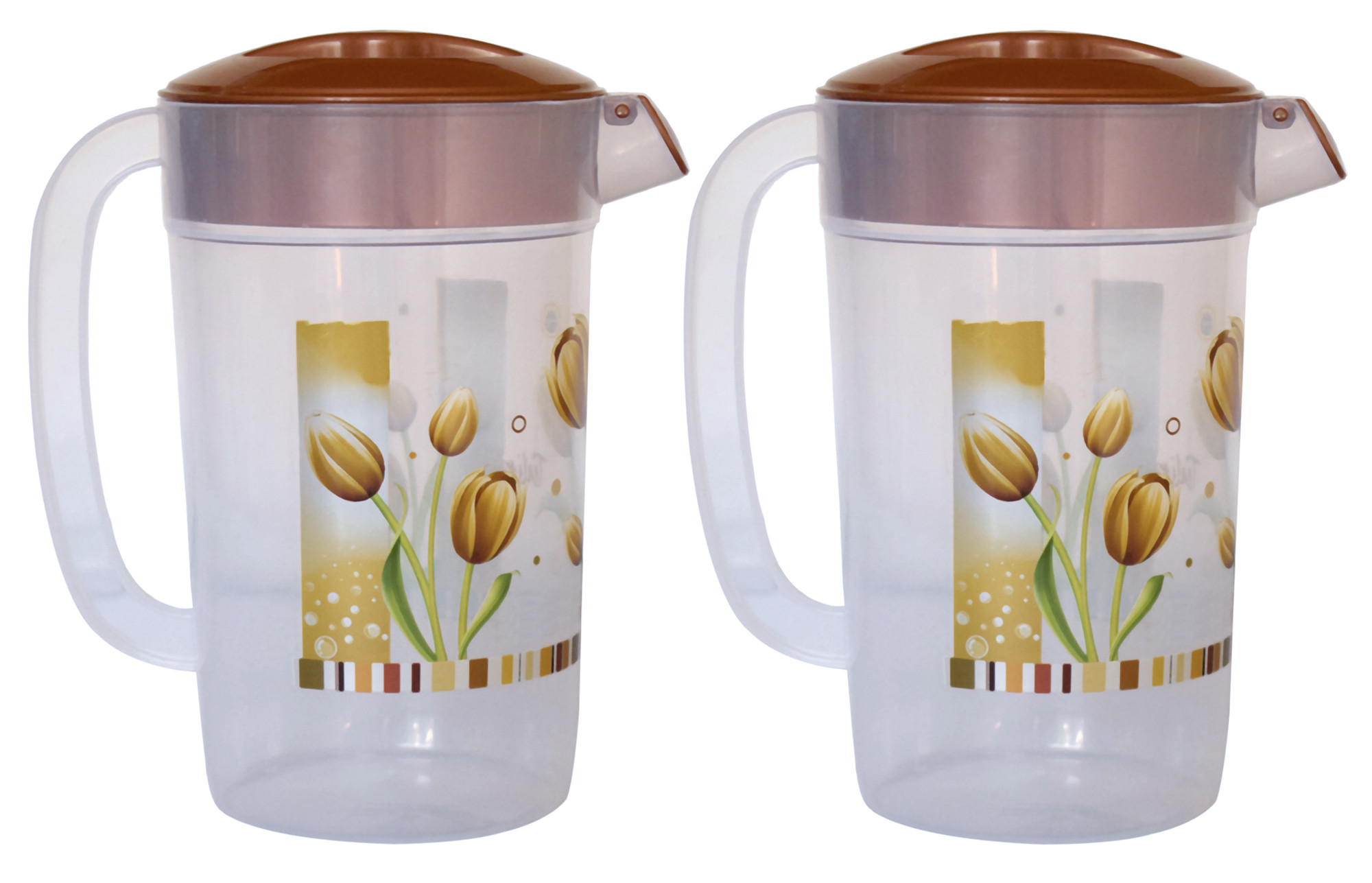 Kuber Industries Flower Printed Unbreakable Multipurpose Plastic Water Jug/Pitcher With Lid, 2.4 Ltr. (Brown)-HS42KUBMART25253