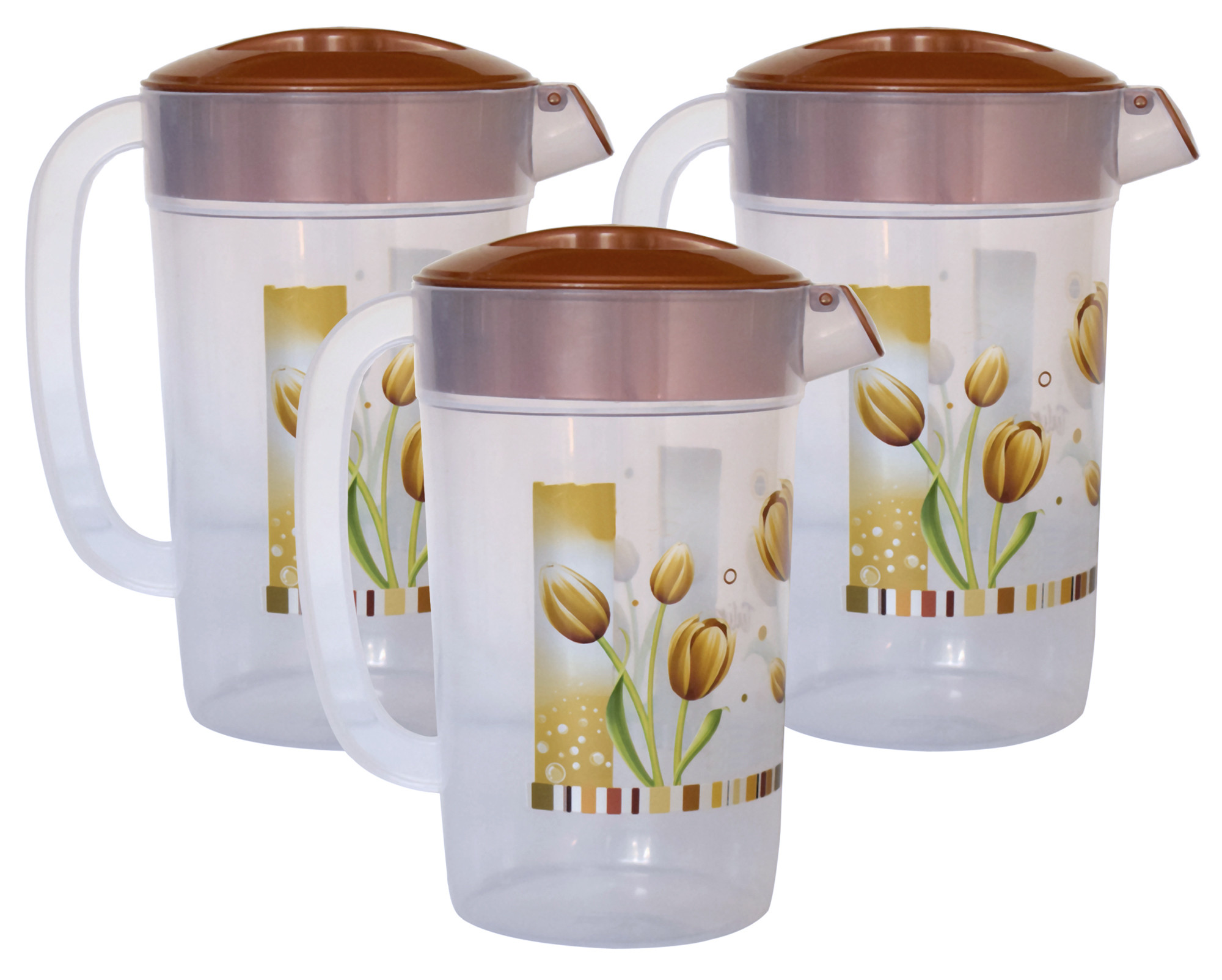 Kuber Industries Flower Printed Unbreakable Multipurpose Plastic Water Jug/Pitcher With Lid, 2.4 Ltr. (Brown)-HS42KUBMART25253