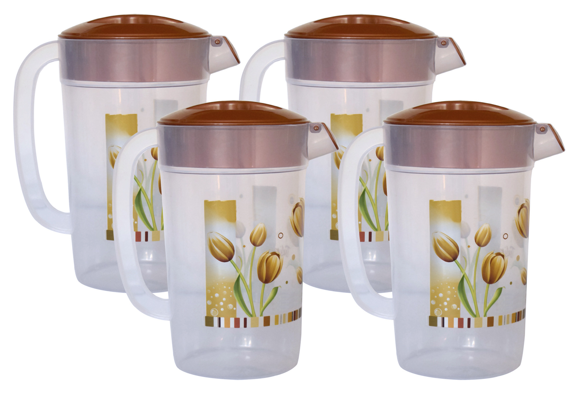 Kuber Industries Flower Printed Unbreakable Multipurpose Plastic Water Jug/Pitcher With Lid, 2.4 Ltr. (Brown)-HS42KUBMART25253