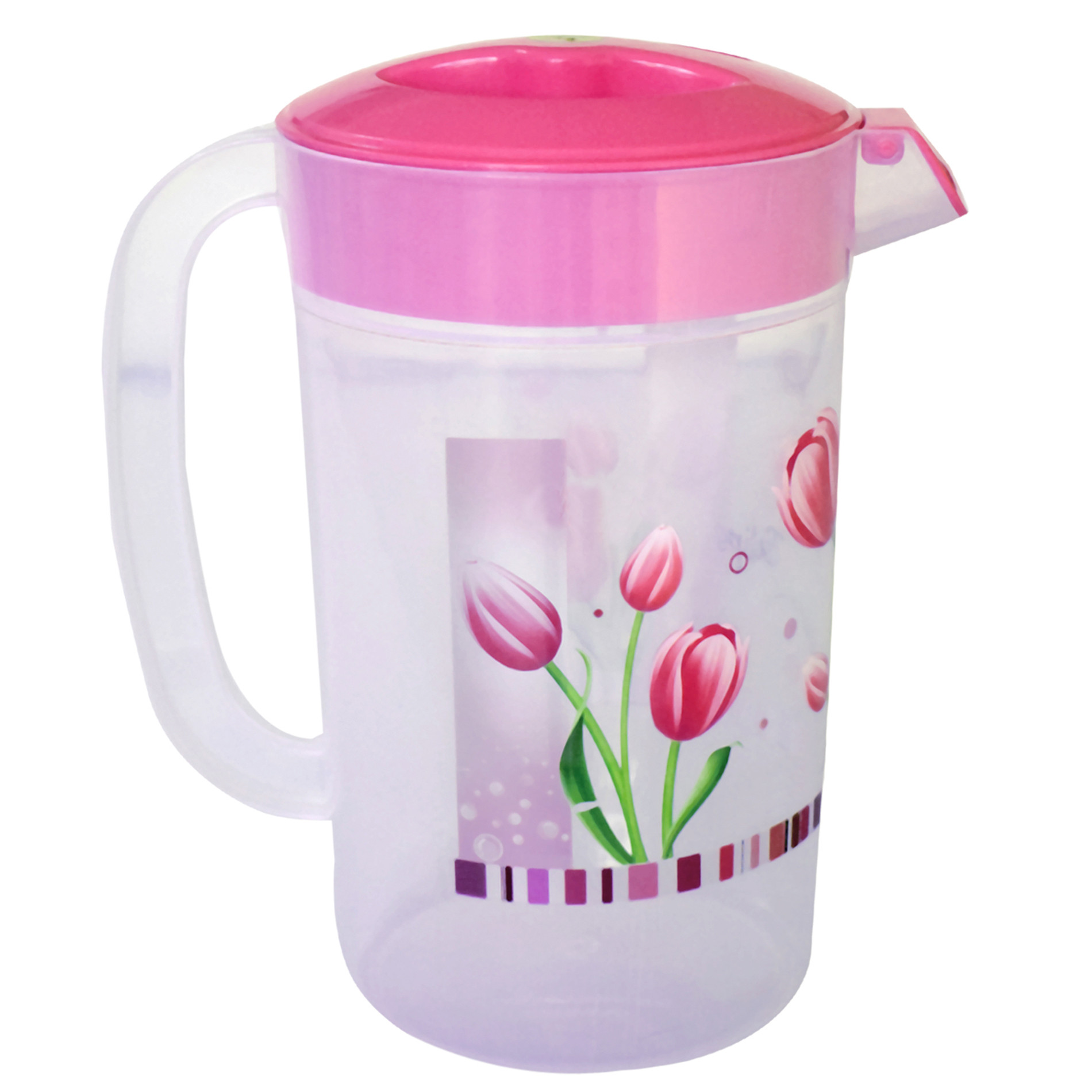 Kuber Industries Flower Printed Unbreakable Multipurpose Plastic Water Jug/Pitcher With Lid, 2.4 Ltr. (Pink)-HS42KUBMART25229