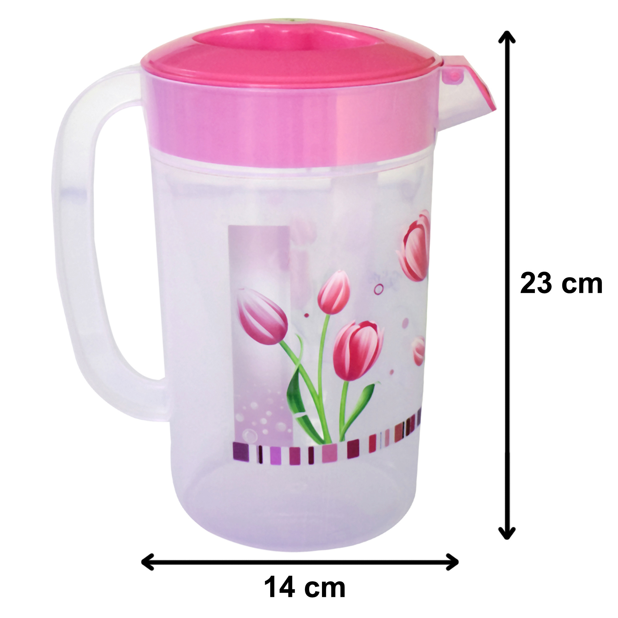 Kuber Industries Flower Printed Unbreakable Multipurpose Plastic Water Jug/Pitcher With Lid, 2.4 Ltr. (Pink)-HS42KUBMART25229