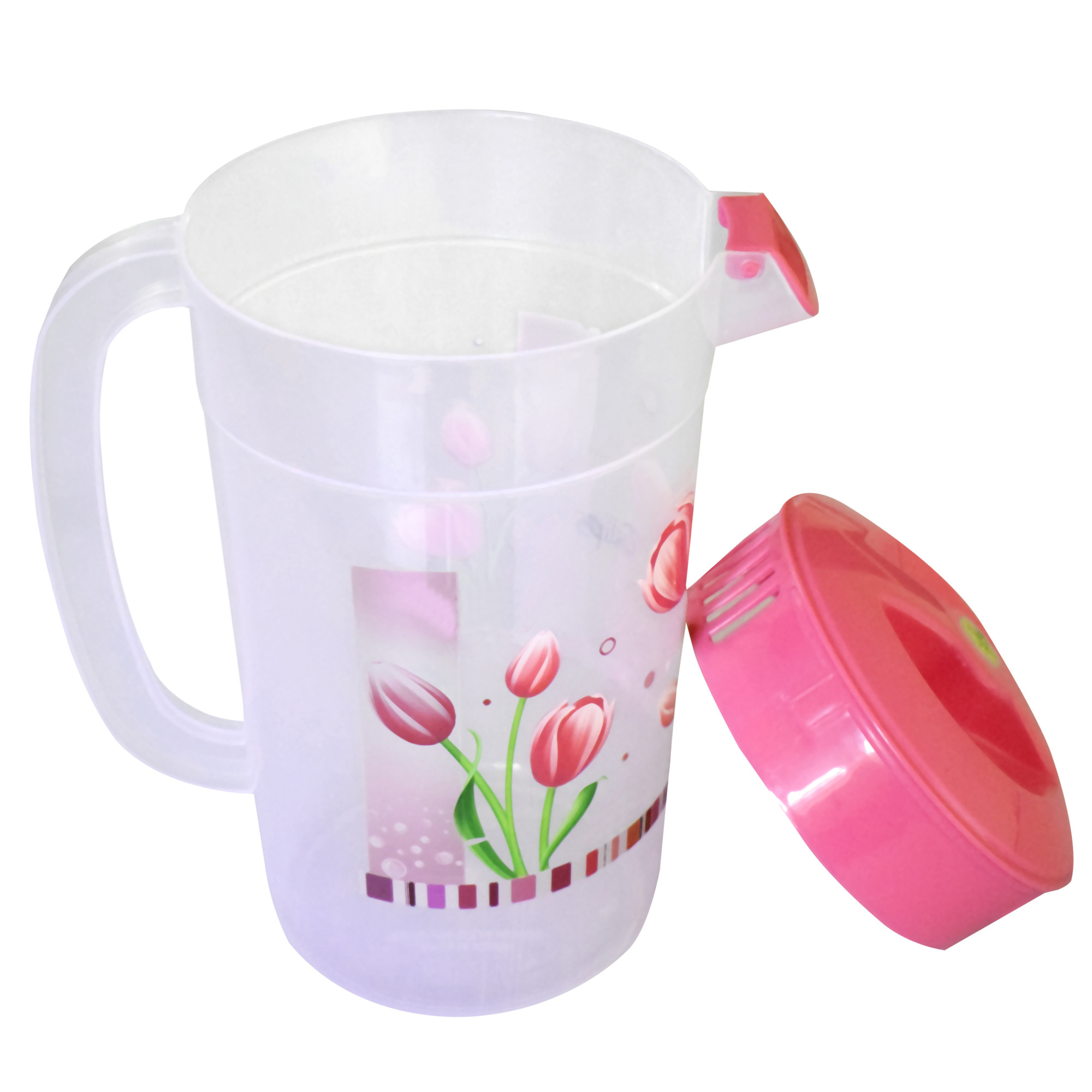 Kuber Industries Flower Printed Unbreakable Multipurpose Plastic Water Jug/Pitcher With Lid, 2.4 Ltr. (Pink)-HS42KUBMART25229