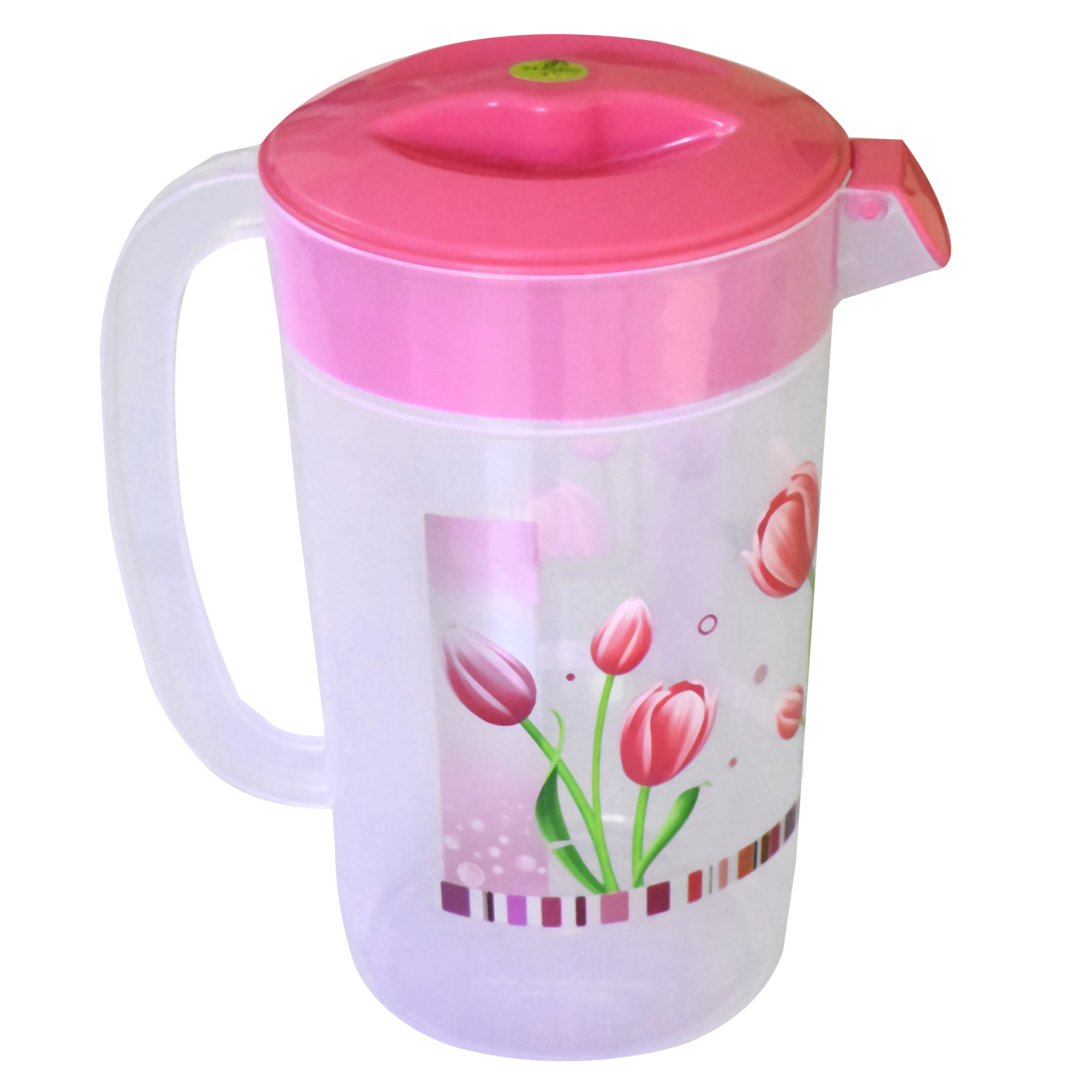 Kuber Industries Flower Printed Unbreakable Multipurpose Plastic Water Jug/Pitcher With Lid, 2.4 Ltr. (Pink)-HS42KUBMART25229