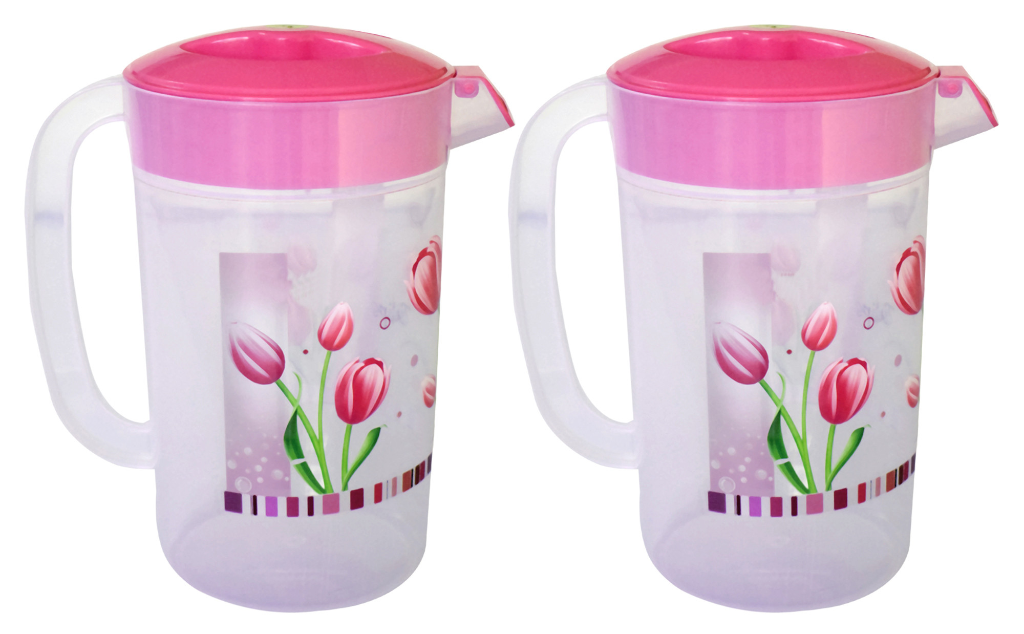 Kuber Industries Flower Printed Unbreakable Multipurpose Plastic Water Jug/Pitcher With Lid, 2.4 Ltr. (Pink)-HS42KUBMART25229