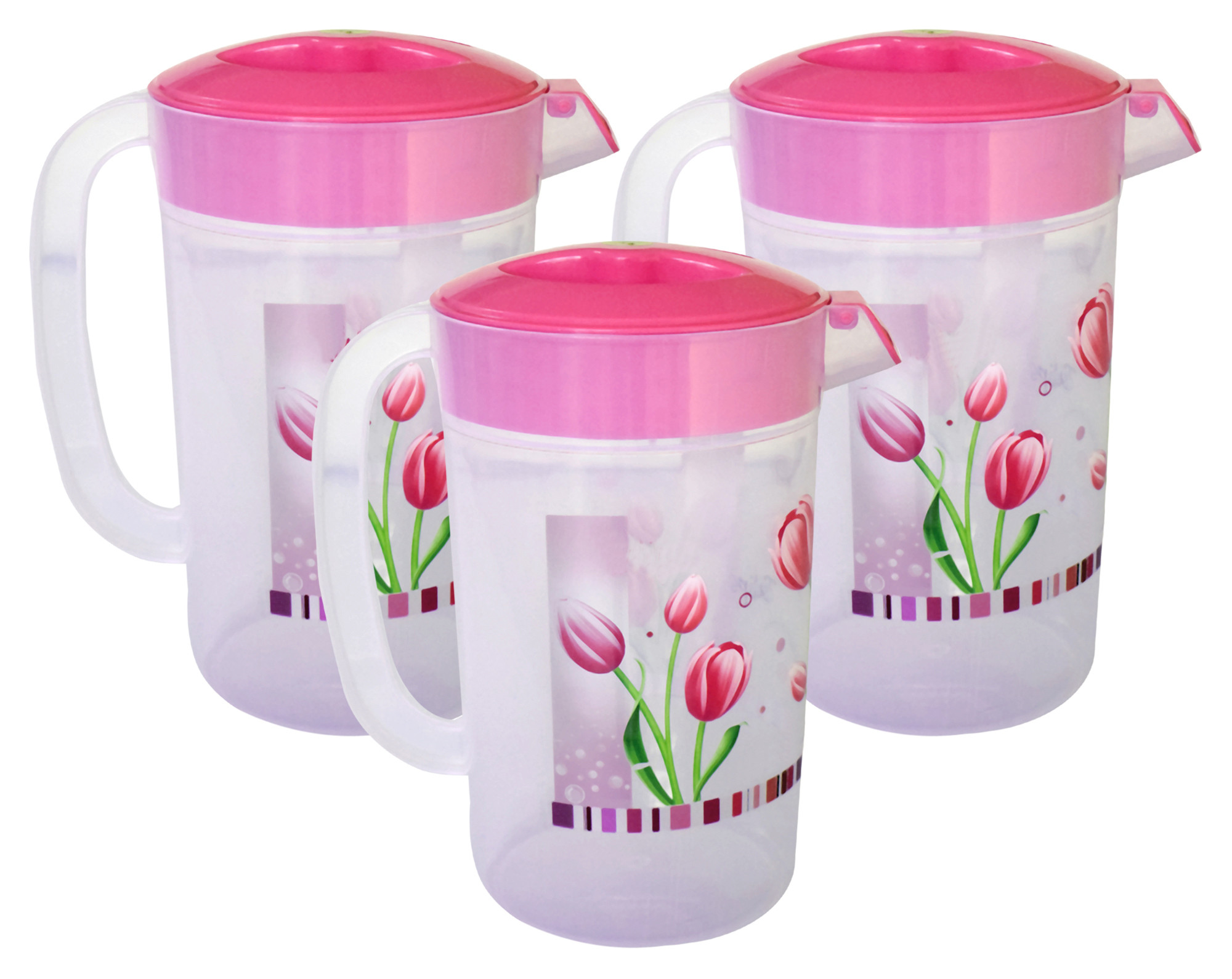 Kuber Industries Flower Printed Unbreakable Multipurpose Plastic Water Jug/Pitcher With Lid, 2.4 Ltr. (Pink)-HS42KUBMART25229