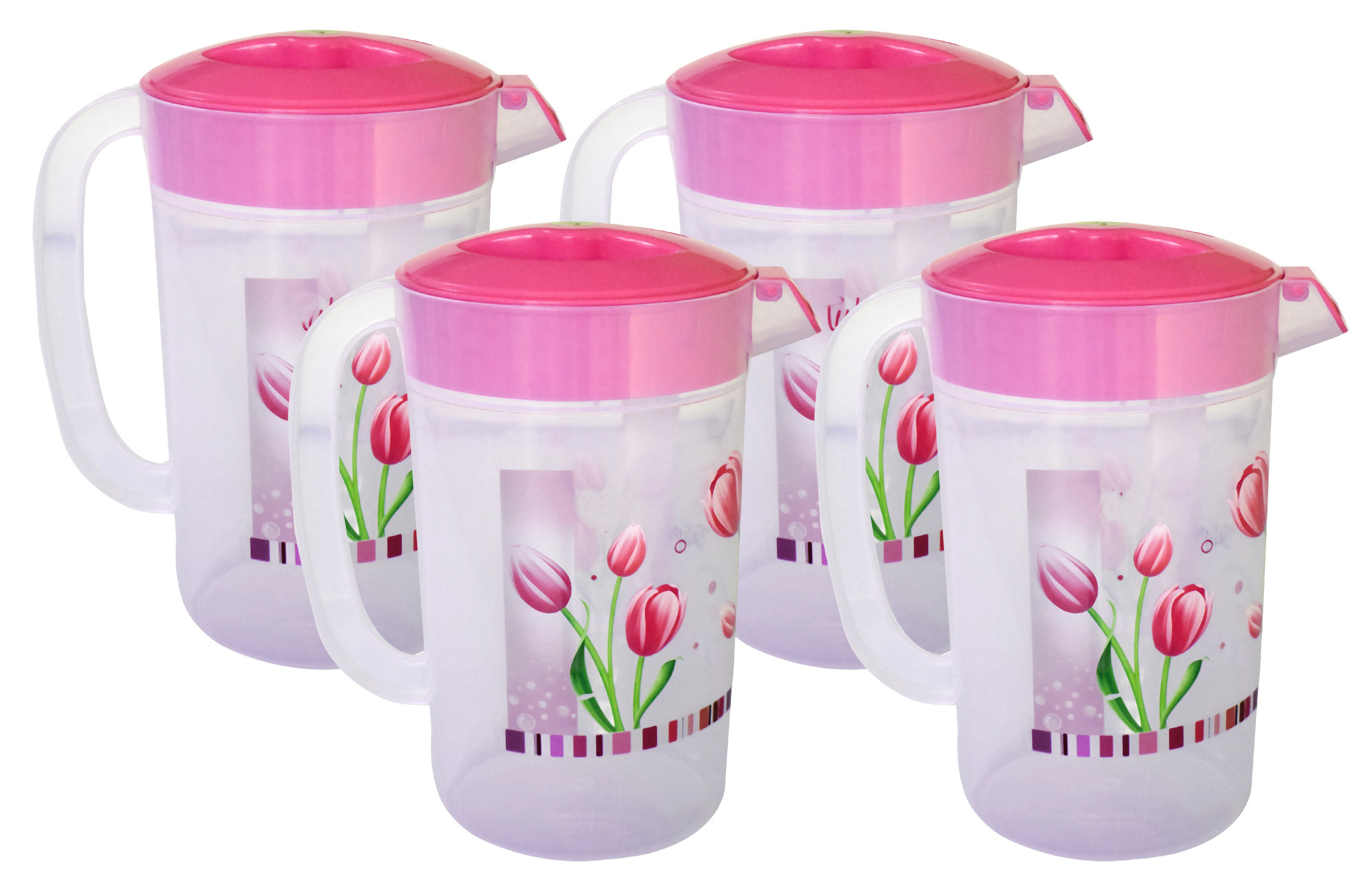 Kuber Industries Flower Printed Unbreakable Multipurpose Plastic Water Jug/Pitcher With Lid, 2.4 Ltr. (Pink)-HS42KUBMART25229
