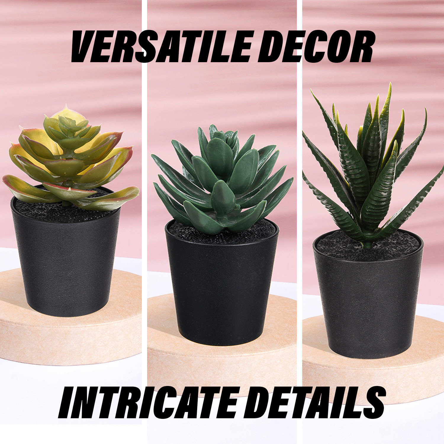 Kuber Industries Flowers Succulent Plant  Artificial Succulent Plant for office  Flower Succulent Plant for Outdoor  Succulent Plant for Home Dcor  Pack of 3  Black