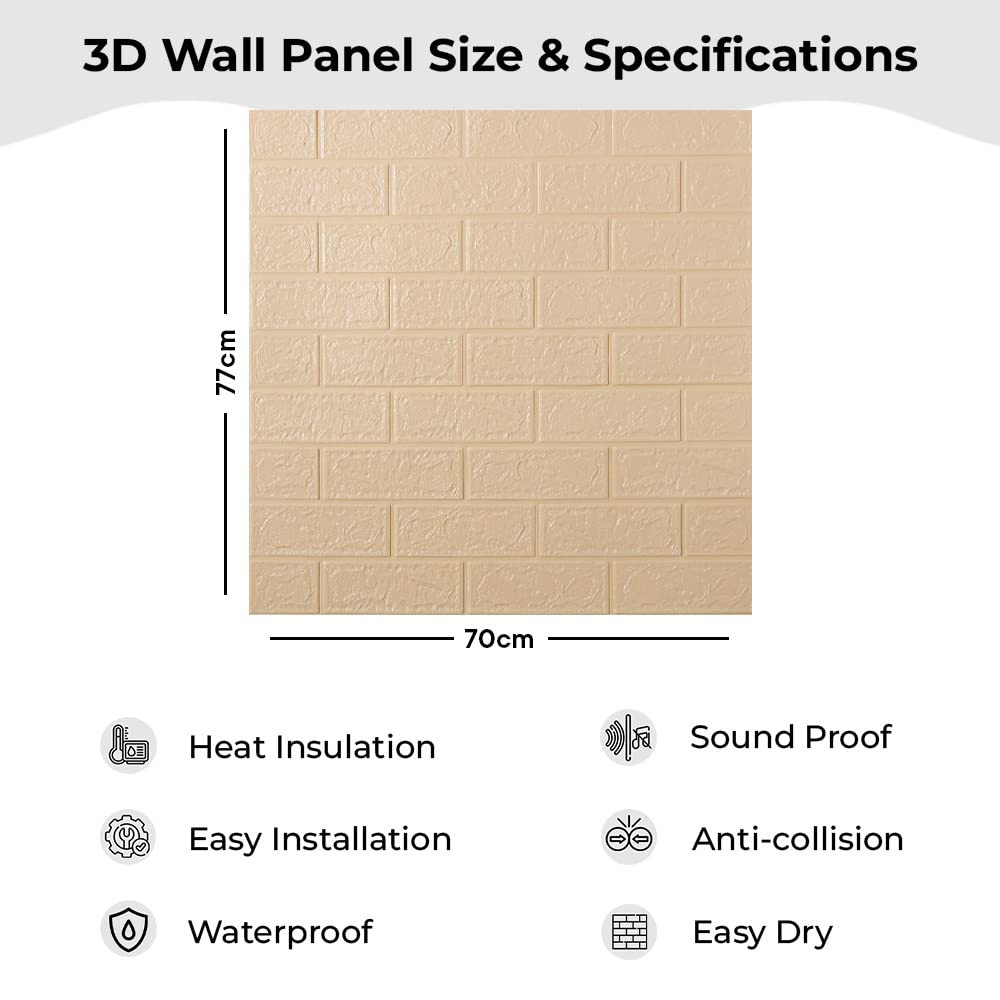 Kuber Industries Foam Brick Pattern 3D Wallpaper for Walls | Soft PE Foam | Easy to Peel, Stick & Remove DIY Wallpaper | Suitable on All Walls | Pack of 5 Sheets, 70 cm X 77 cm