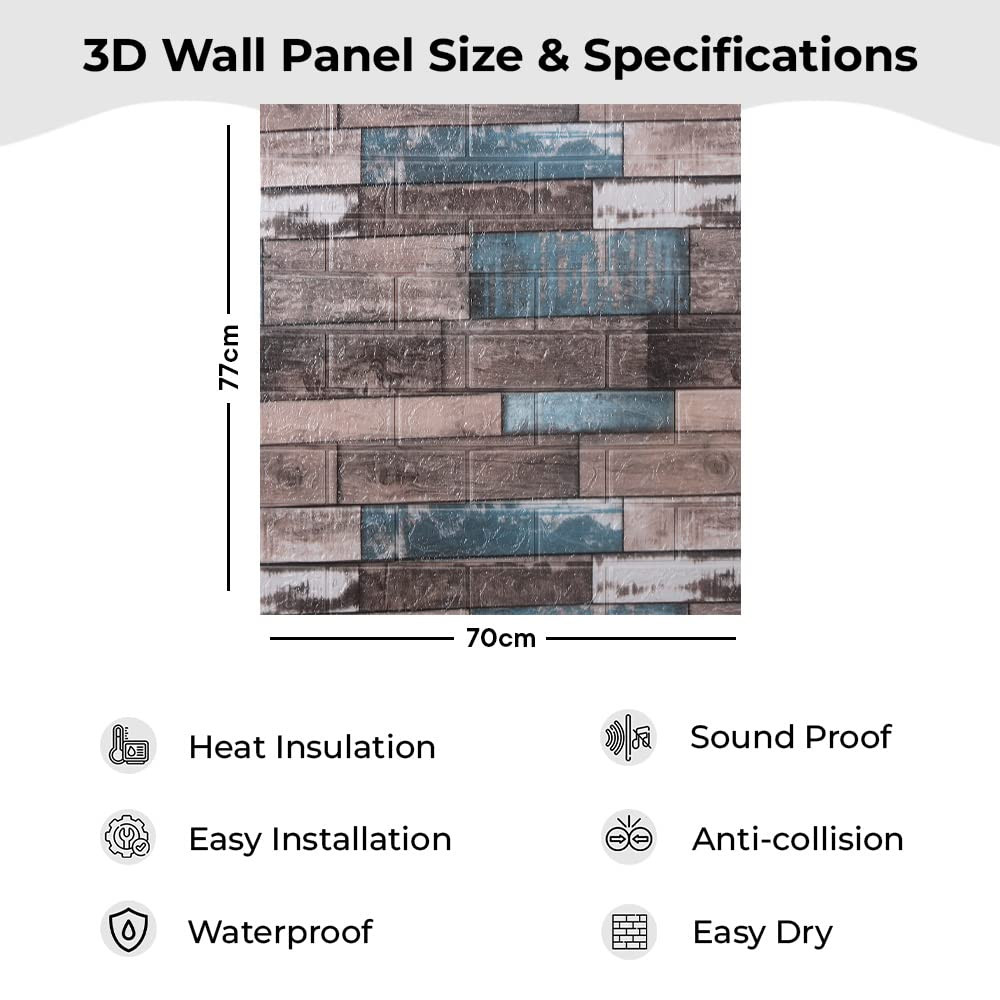 Kuber Industries Foam Brick Pattern 3D Wallpaper for Walls | Soft PE Foam | Easy to Peel, Stick & Remove DIY Wallpaper | Suitable on All Walls | Pack of 5 Sheets,70 cm X 70 cm