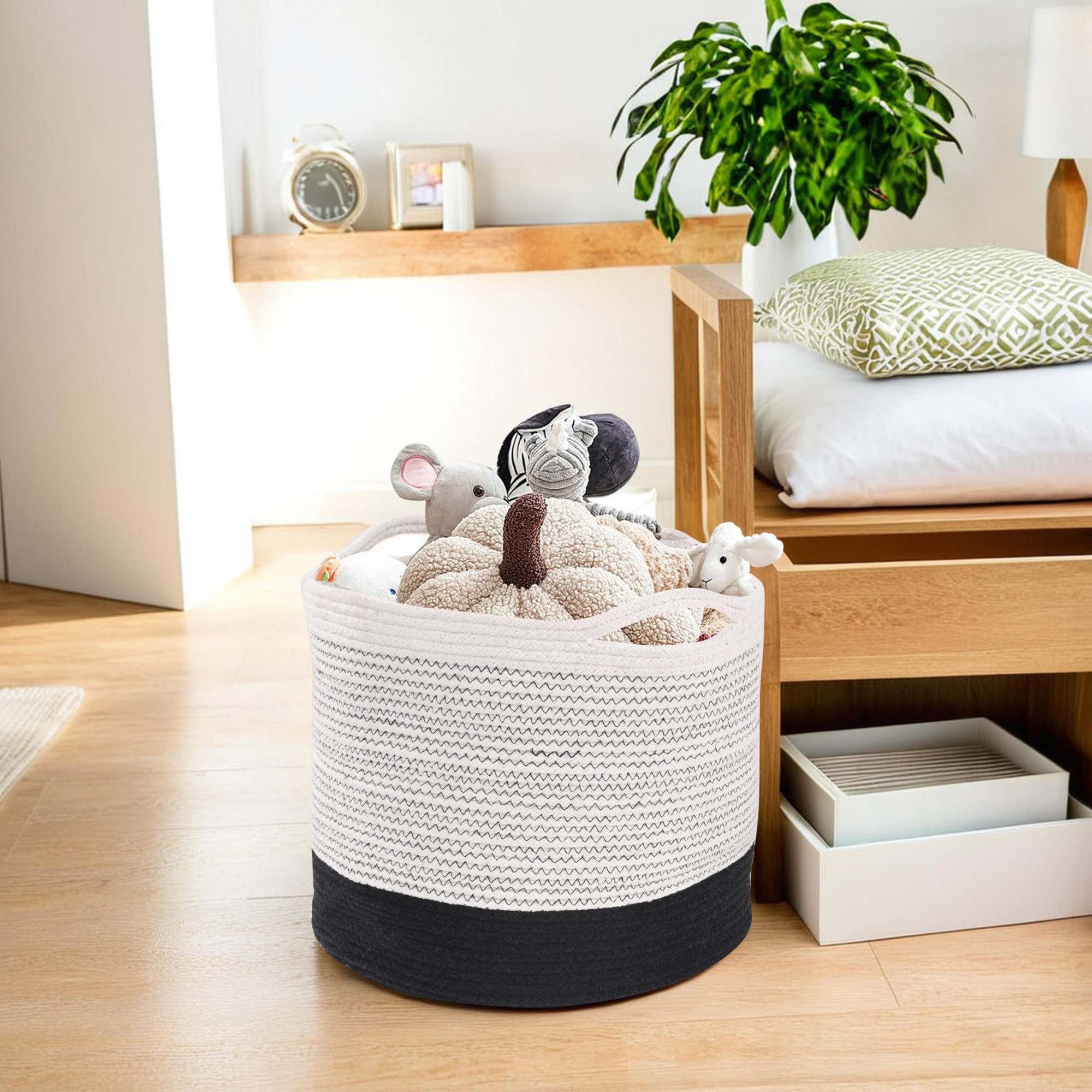 Kuber Industries Foldable 18 Inch Laundry Basket for Clothes Bedroom  Living Room  Durable Toy Storage Basket for kids  children  Cloth Bins for Washing Machine  Rope Black