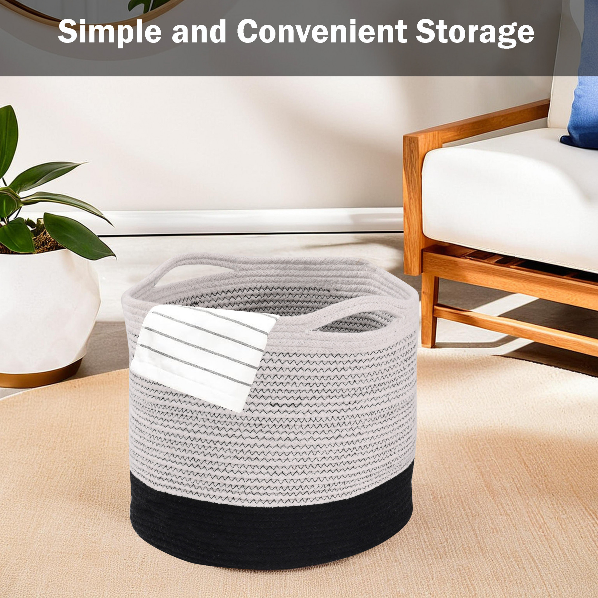 Kuber Industries Foldable 18 Inch Laundry Basket for Clothes Bedroom  Living Room  Durable Toy Storage Basket for kids  children  Cloth Bins for Washing Machine  Rope Black