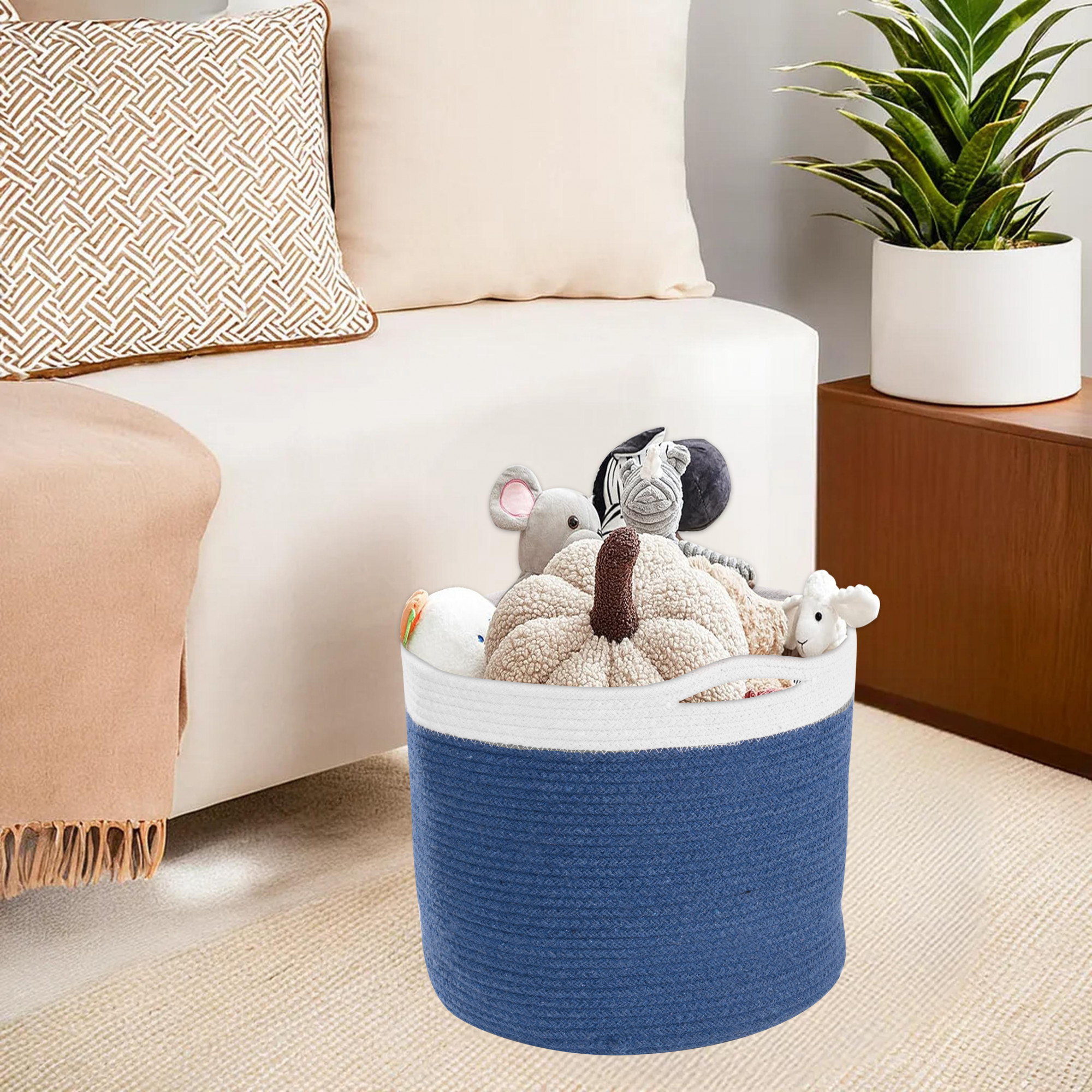 Kuber Industries Foldable 18 Inch Laundry Basket for Clothes Bedroom  Living Room  Durable Toy Storage Basket for kids  children  Cloth Bins for Washing Machine  Rope Blue