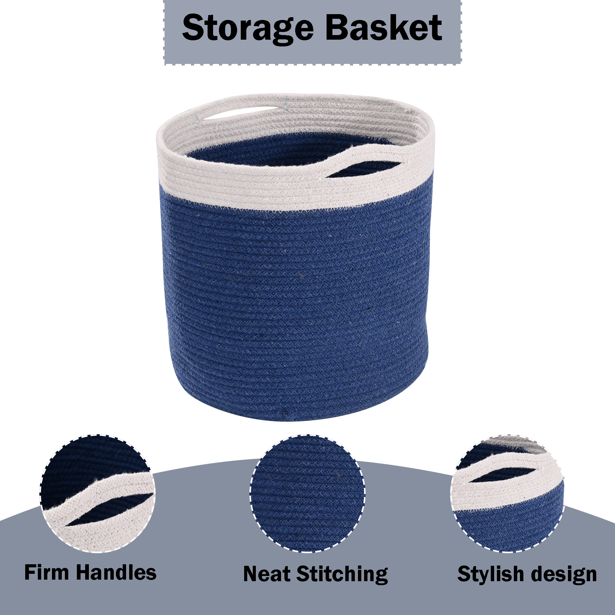 Kuber Industries Foldable 18 Inch Laundry Basket for Clothes Bedroom  Living Room  Durable Toy Storage Basket for kids  children  Cloth Bins for Washing Machine  Rope Blue