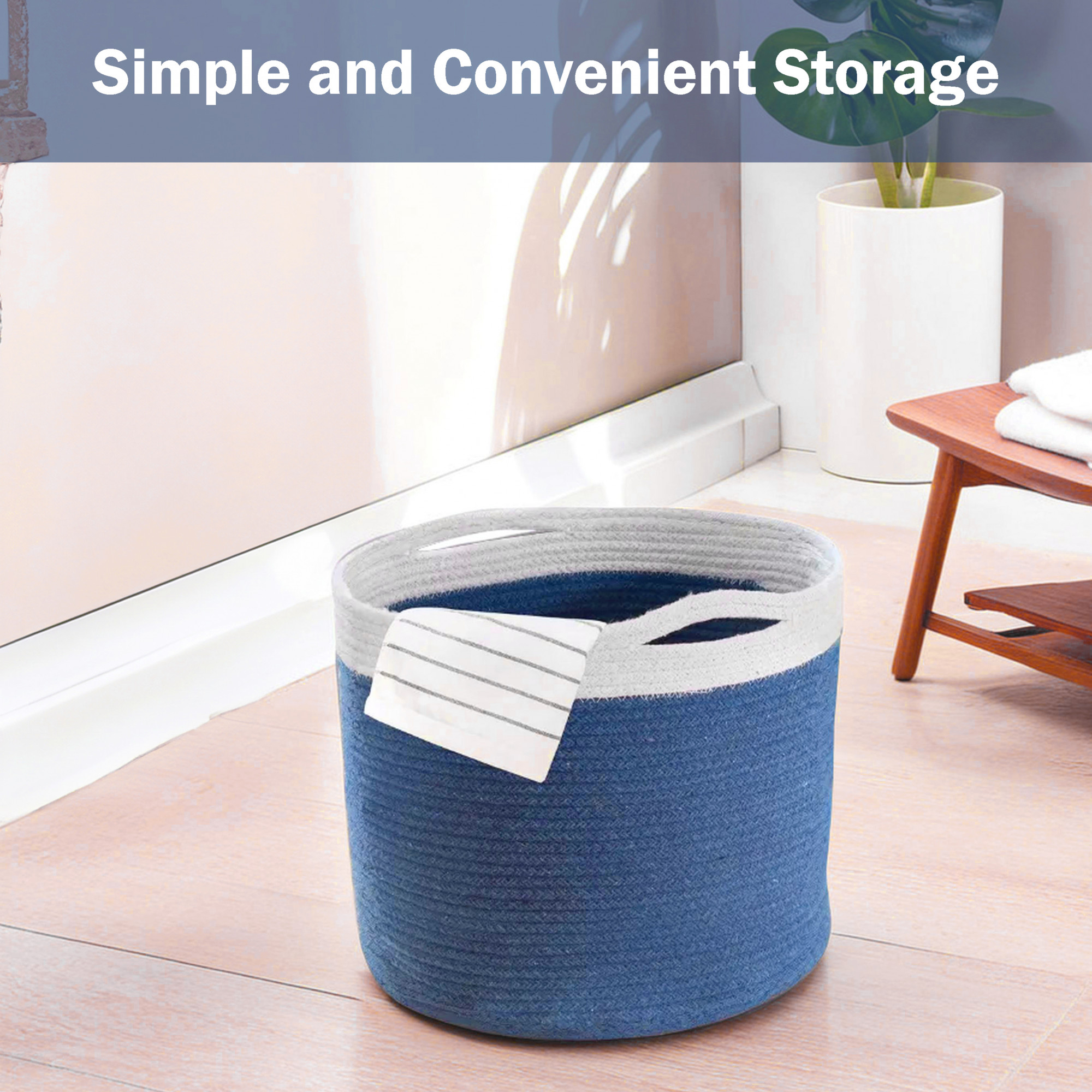 Kuber Industries Foldable 18 Inch Laundry Basket for Clothes Bedroom  Living Room  Durable Toy Storage Basket for kids  children  Cloth Bins for Washing Machine  Rope Blue