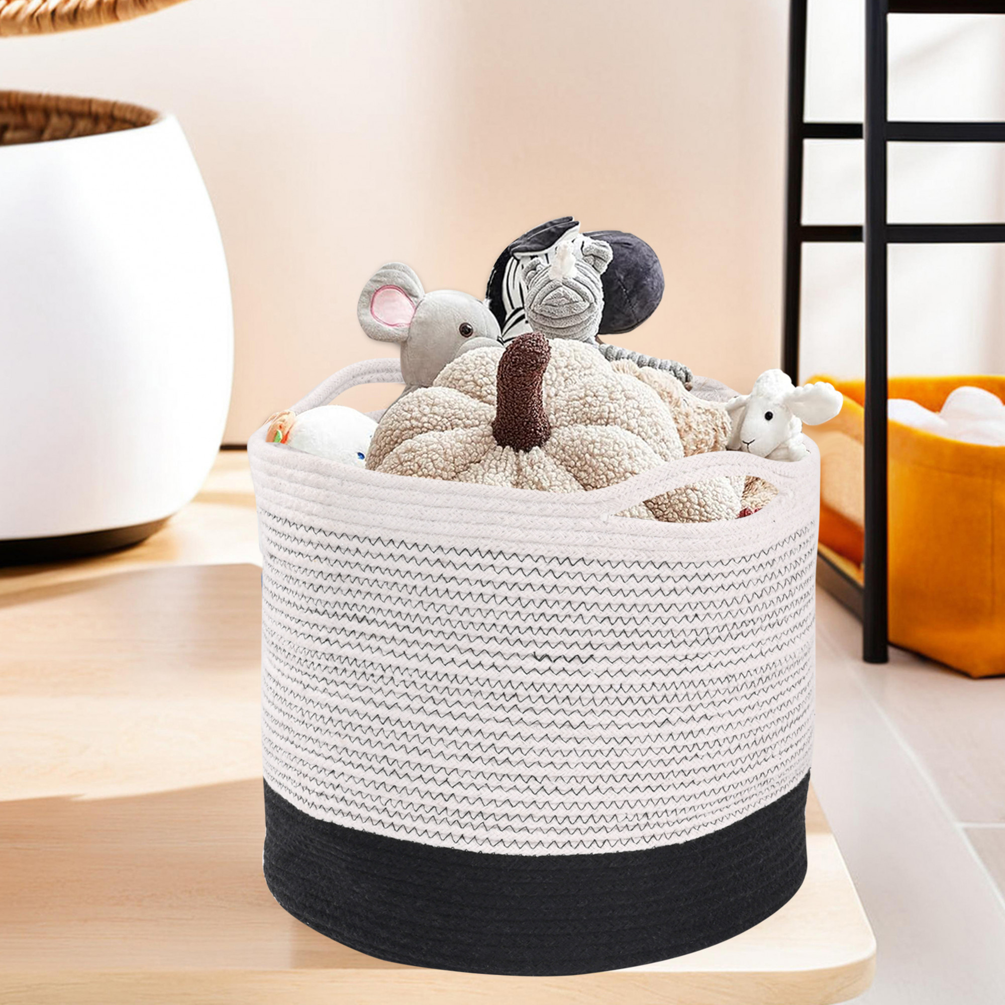 Kuber Industries Foldable 18 Inch Laundry Basket for Clothes Bedroom  Living Room  Durable Toy Storage Basket for kids  children  Cloth Bins for Washing Machine  Rope Black